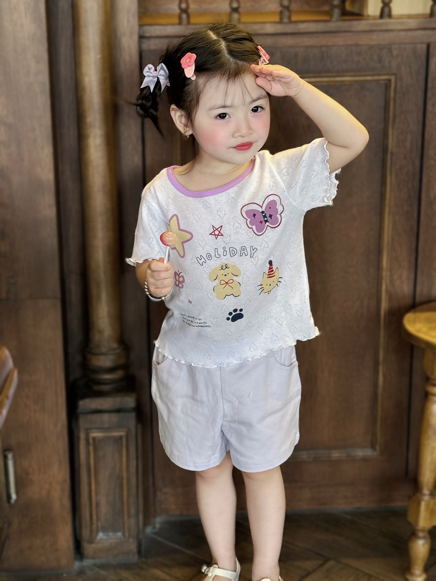 SB2320- bộ cộc tay viền bèo in sao, bướm, cún, holiday