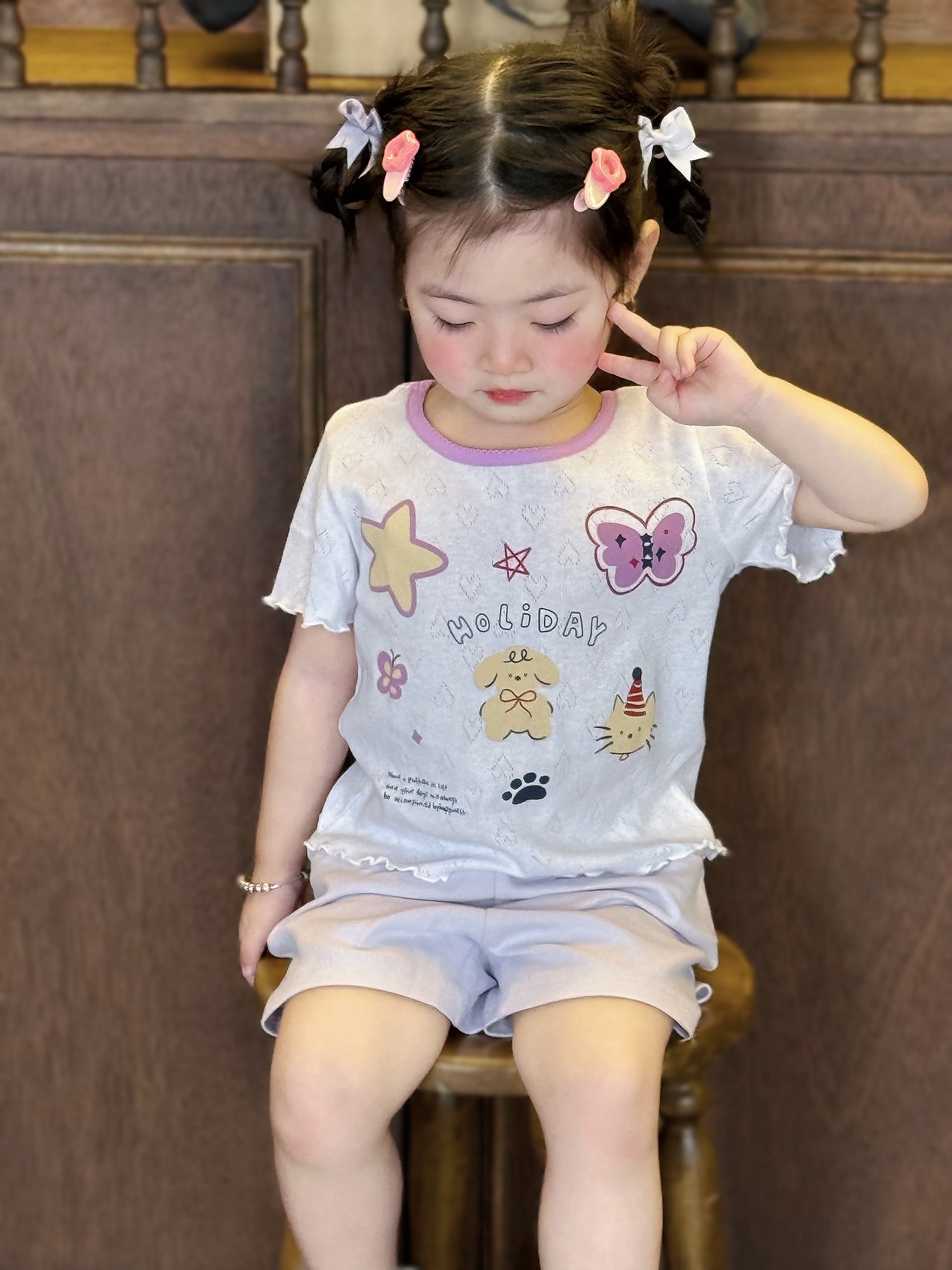 SB2320- bộ cộc tay viền bèo in sao, bướm, cún, holiday