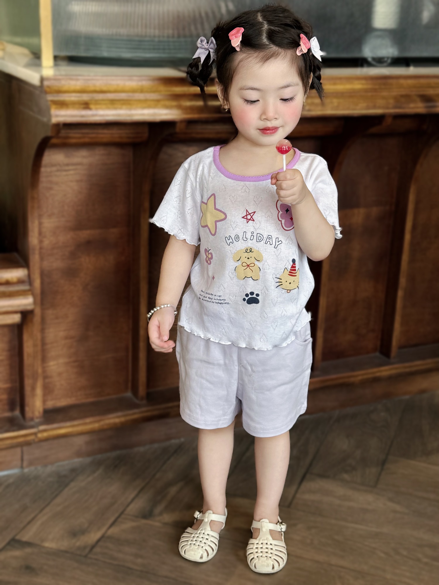 SB2320- bộ cộc tay viền bèo in sao, bướm, cún, holiday