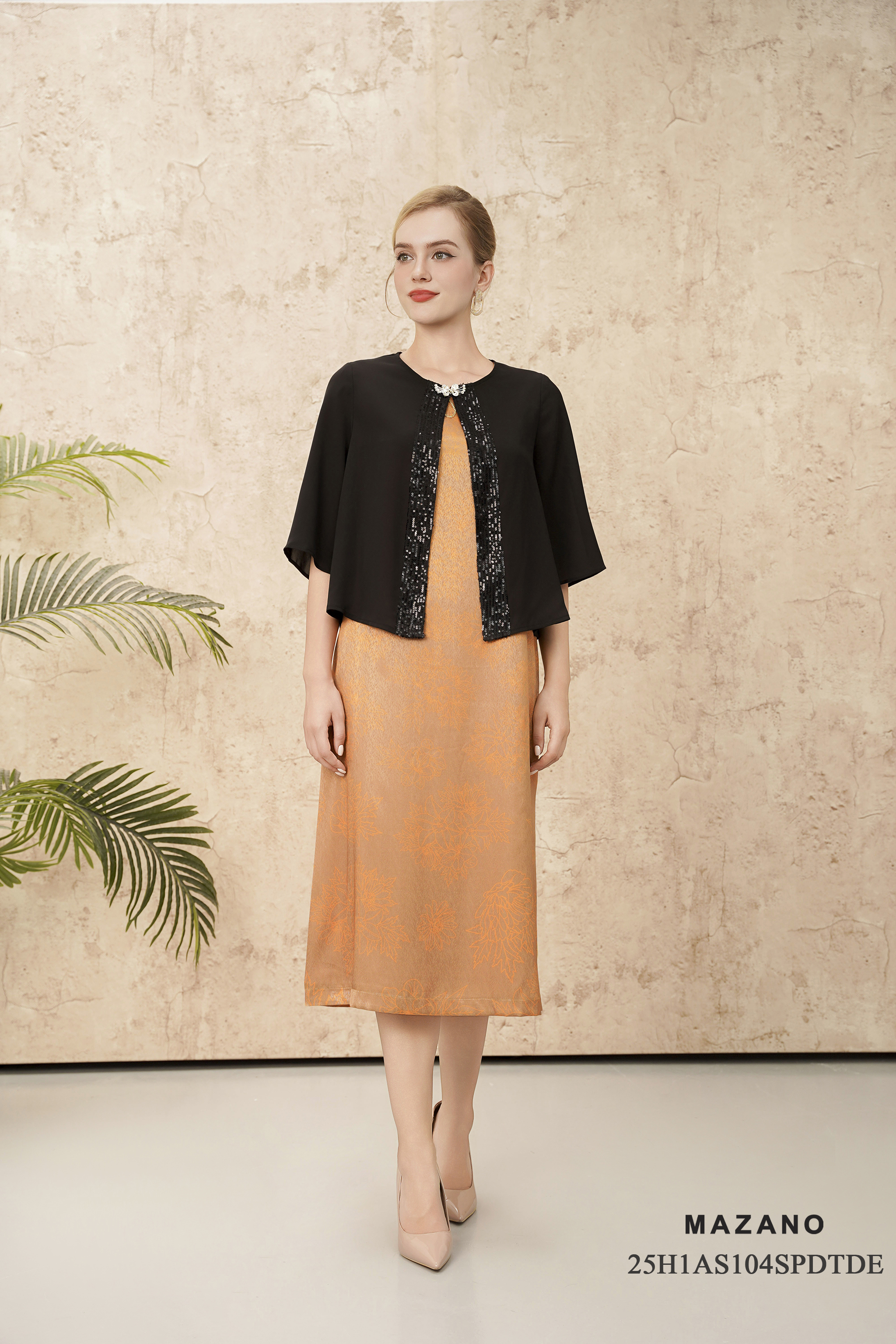 Áo Cadigan suông Vải voan mỏng phối kim sa Cổ tròn Tay lỡ Dài áo qua eo