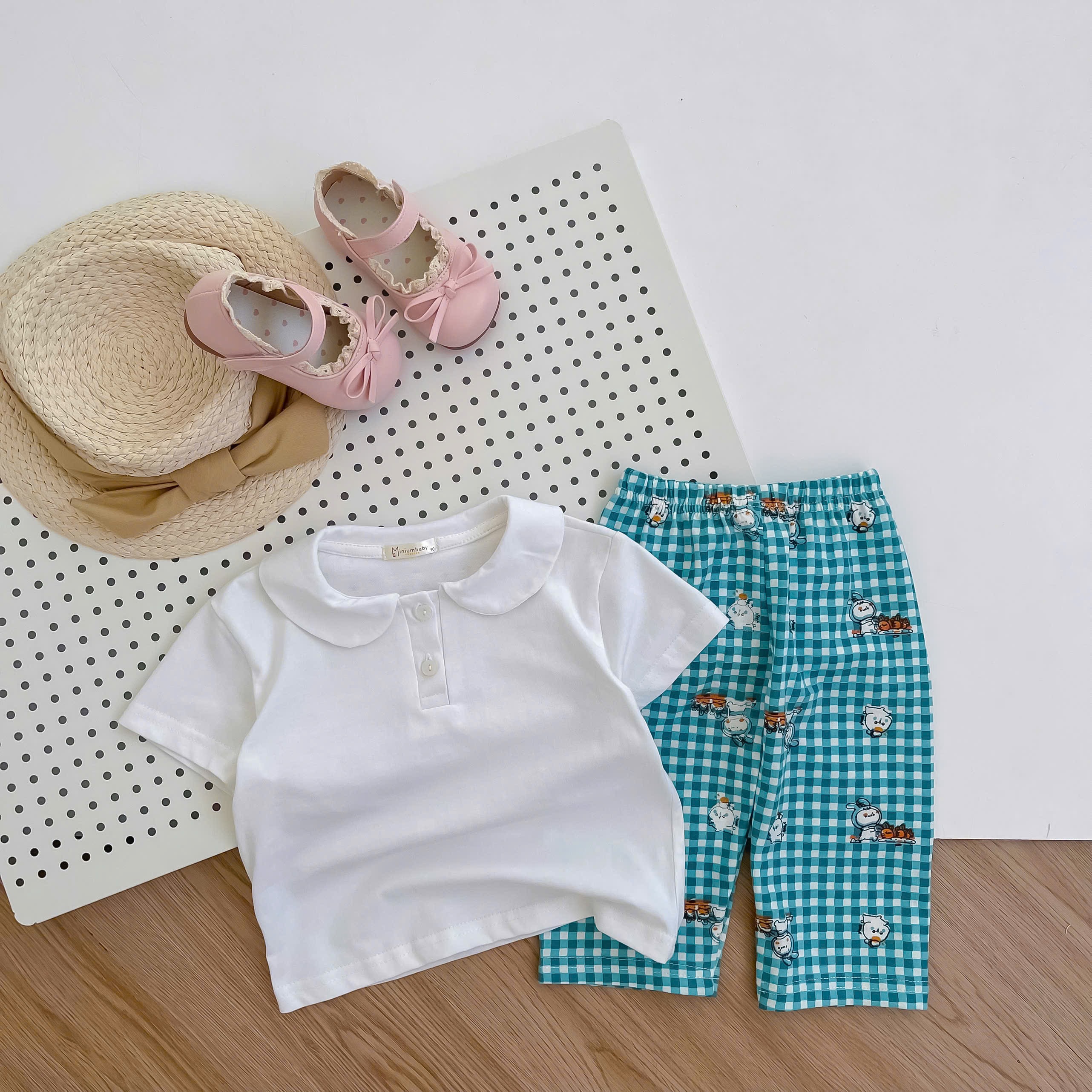 SB2380- bộ cổ zen  quần lửng, quần dài mix màu trắng kẻ thỏ