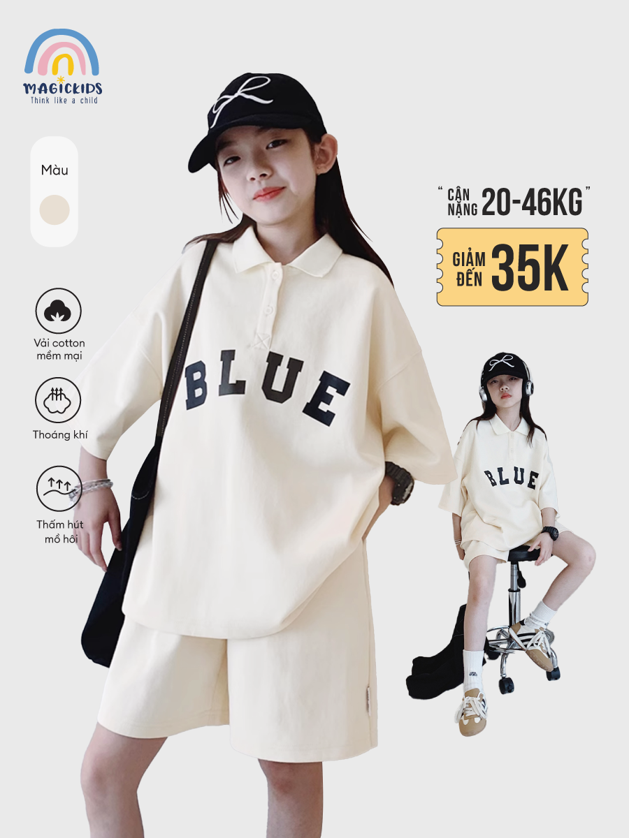 Bộ polo bé gái in chữ Blue BD25017
