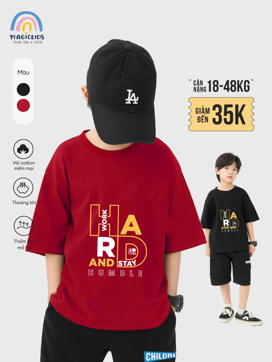 Áo phông bé trai work hard AO25021