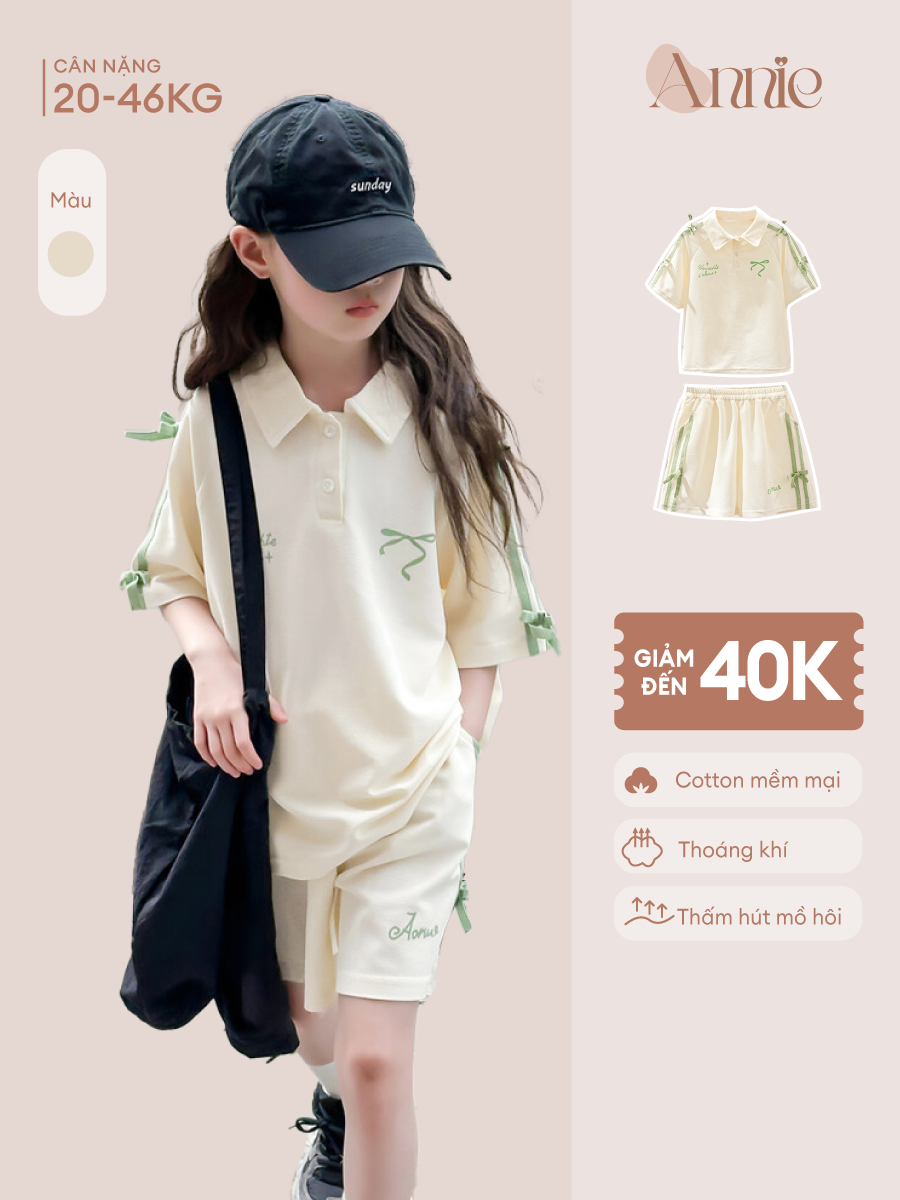 Bộ polo bé gái đính nơ BD25020