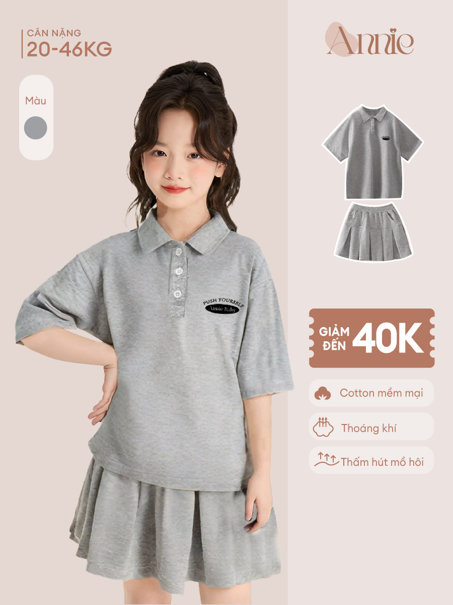 Set váy polo bé gái thêu ngực BD25040