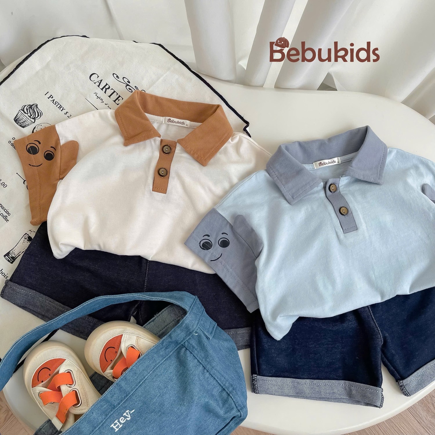 SB2346- bộ polo phối cổ, nẹp tay áo in mắt đính tai