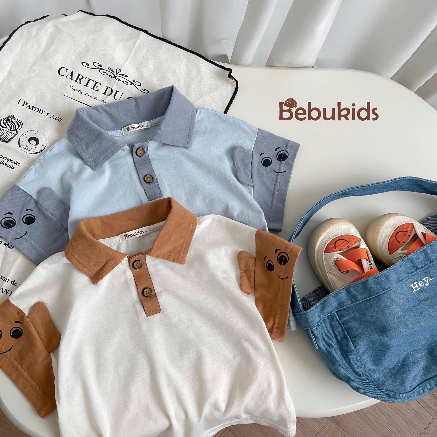 SB2346- bộ polo phối cổ, nẹp tay áo in mắt đính tai