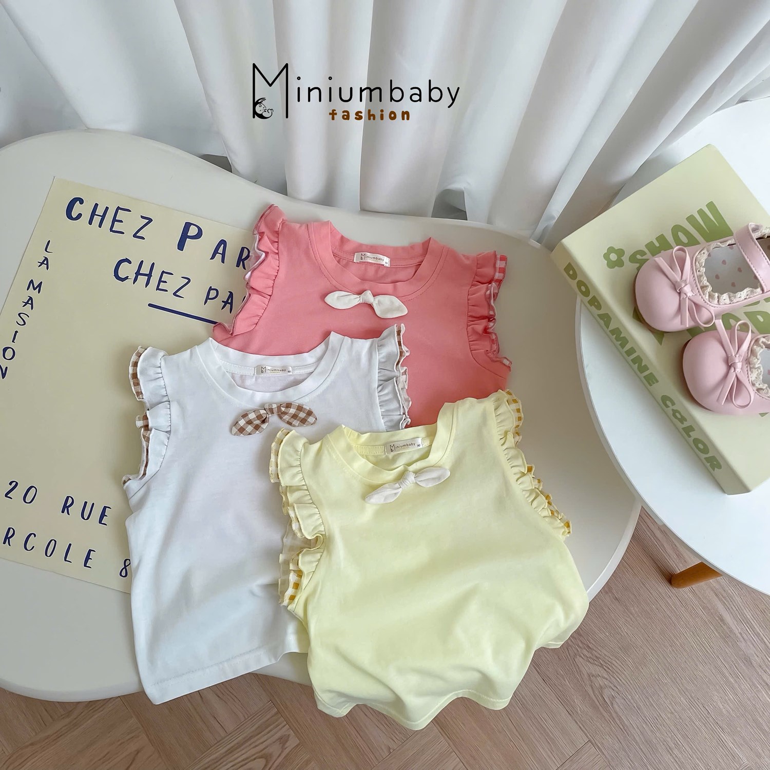 SB2361- bộ sát nách cánh tiên bé gái đính nơ