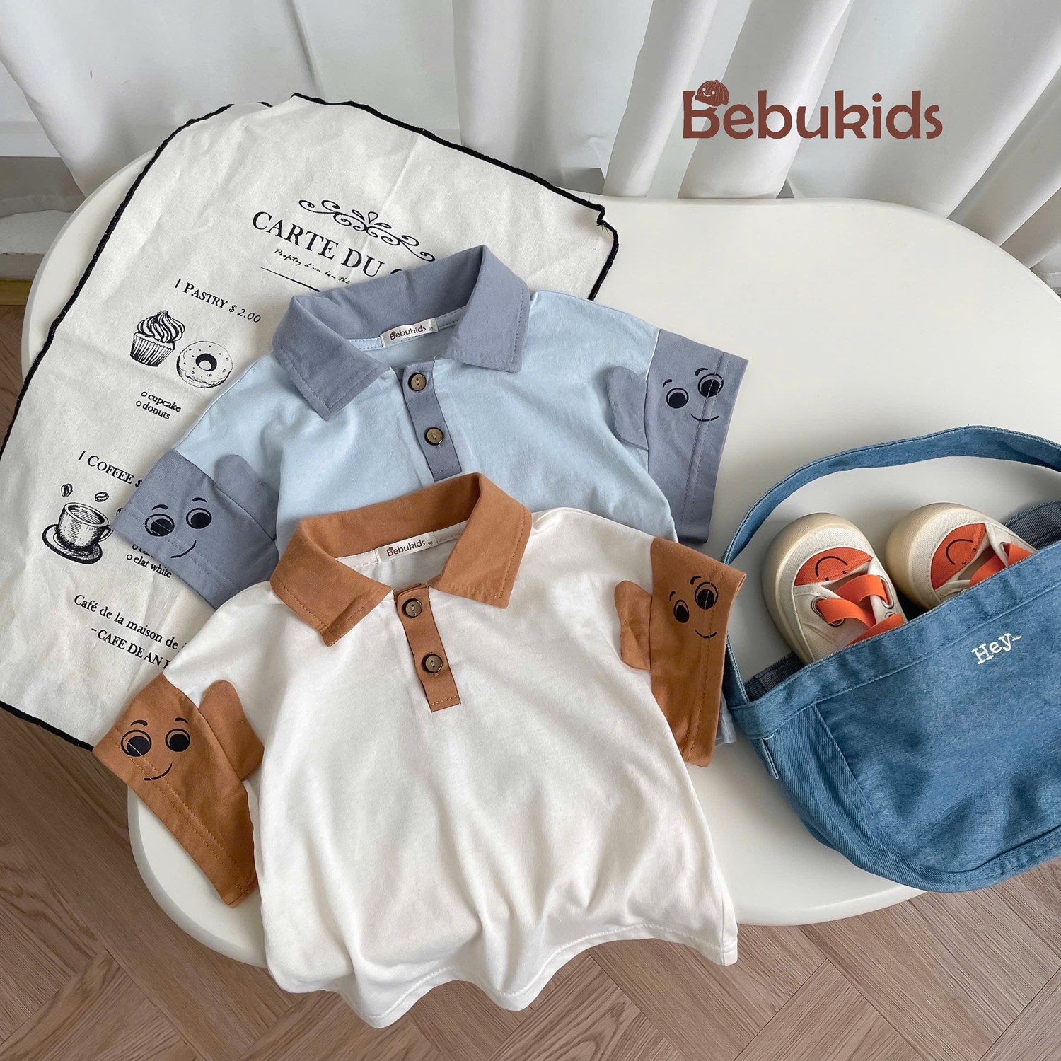 SB2346- bộ polo phối cổ, nẹp tay áo in mắt đính tai