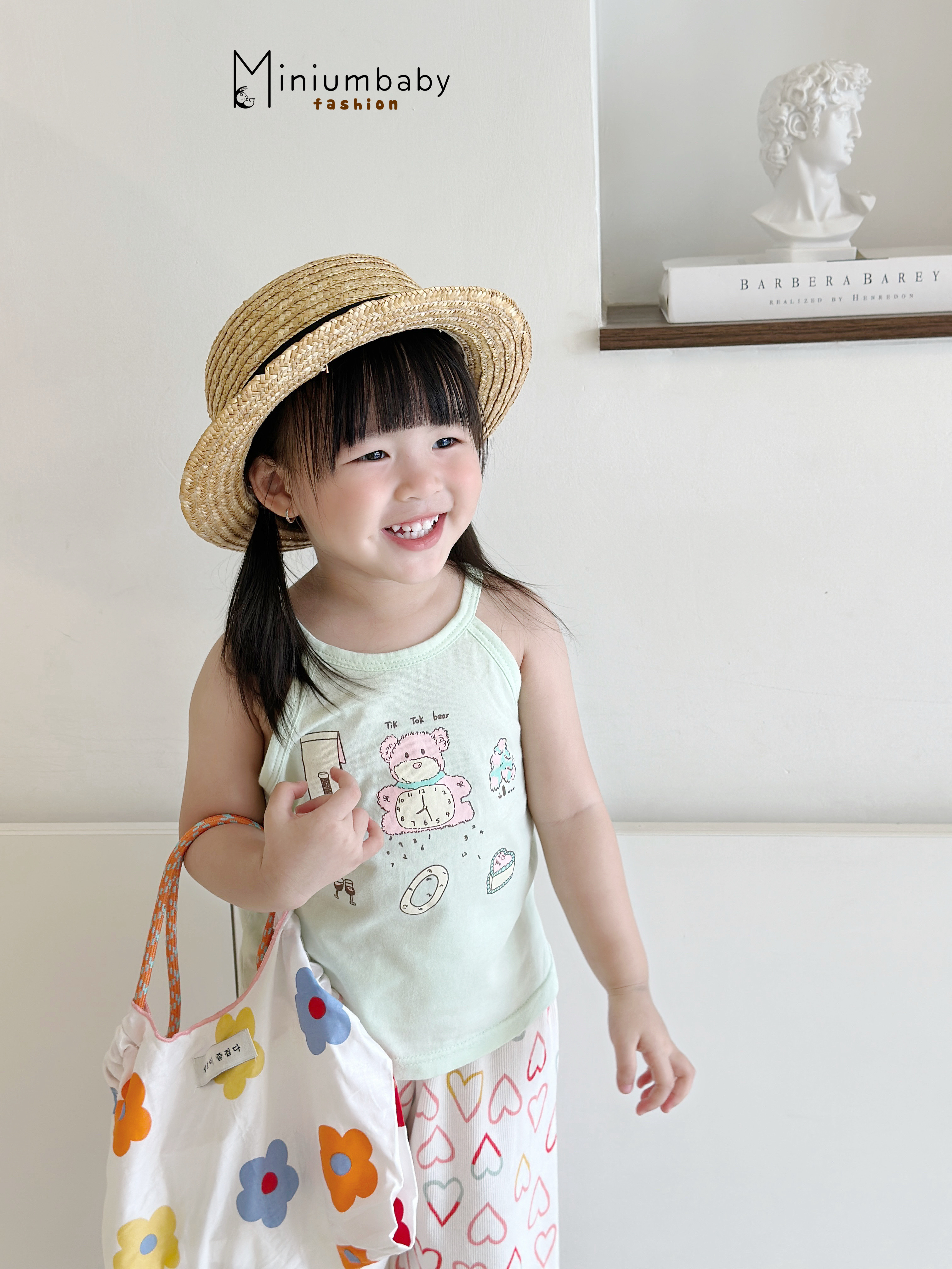 SB2357- bộ cổ yếm quần lửng in gấu đồng hồ, quần tim hoa,...