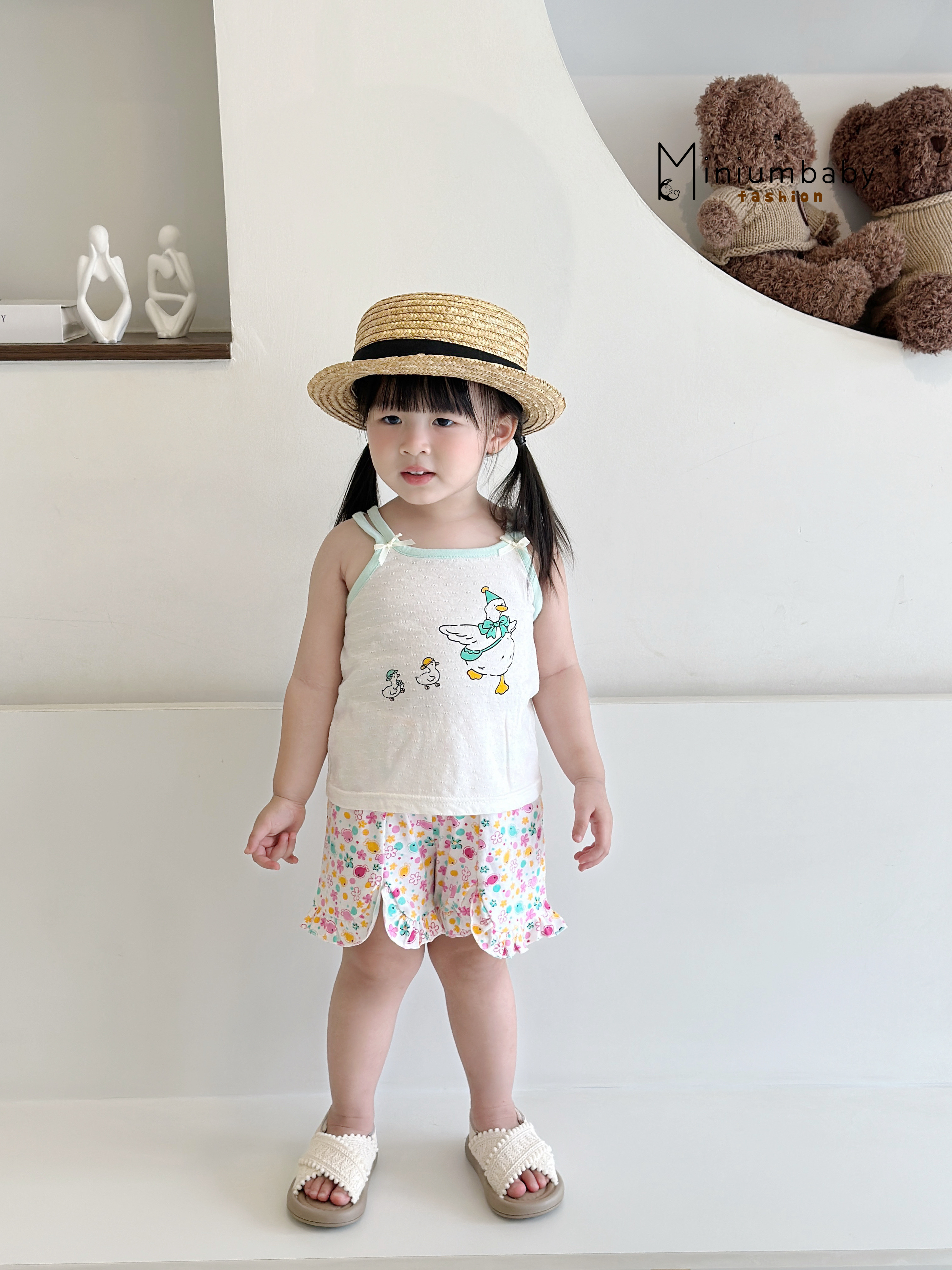 SB2359- bộ 2 dây bé gái in đàn vịt