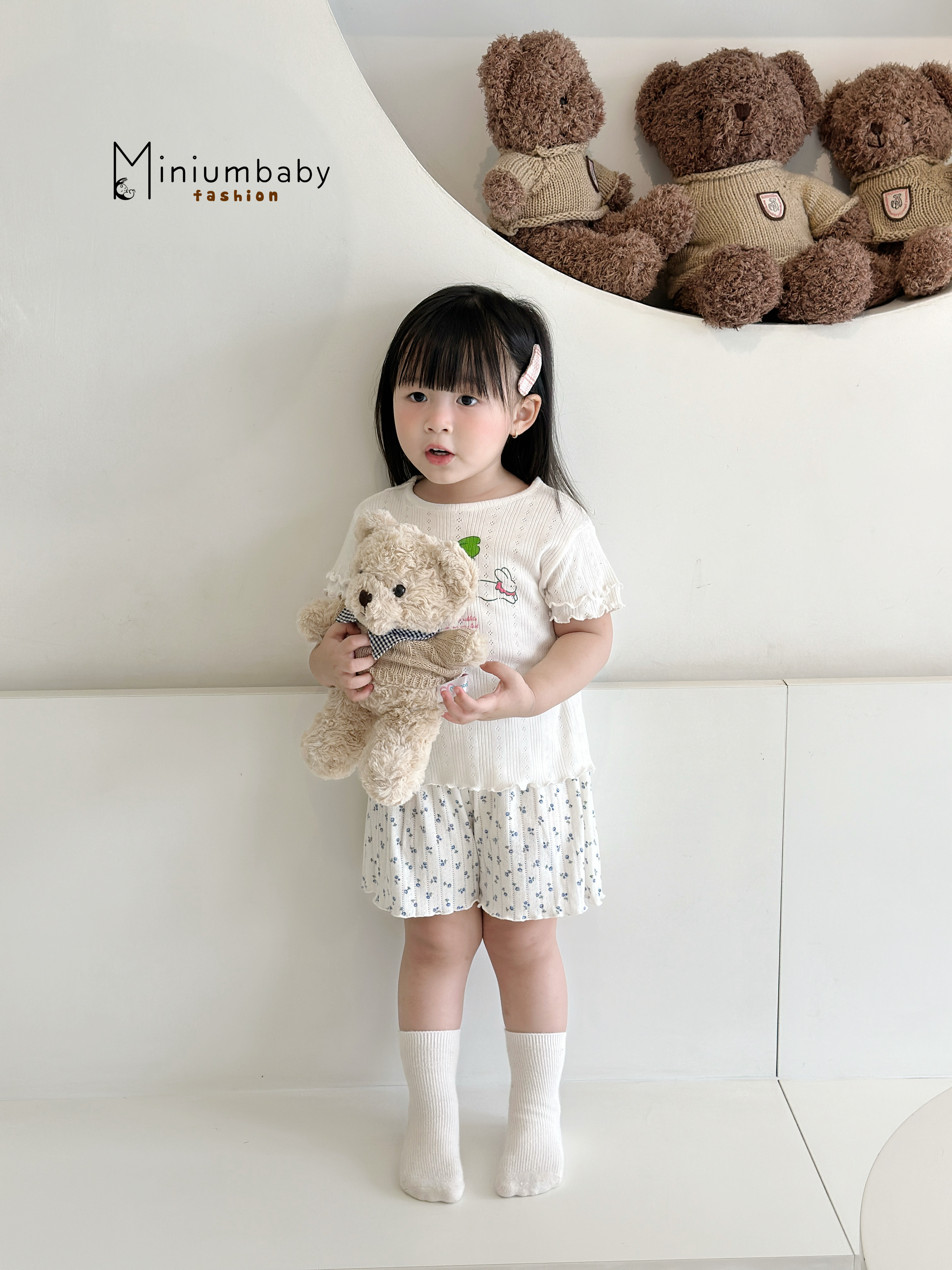 SB2347- bộ cộc tay in nơ thỏ, bèo gấu vạt áo