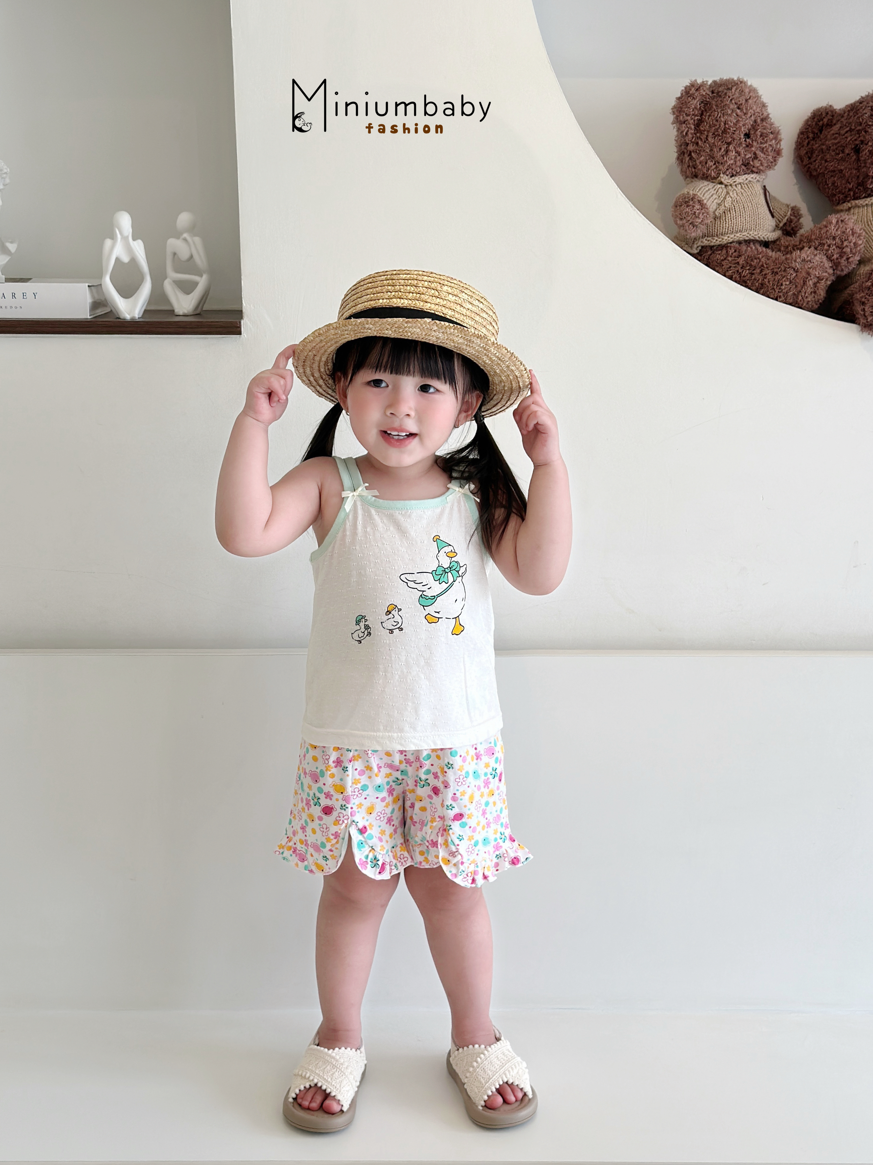 SB2359- bộ 2 dây bé gái in đàn vịt