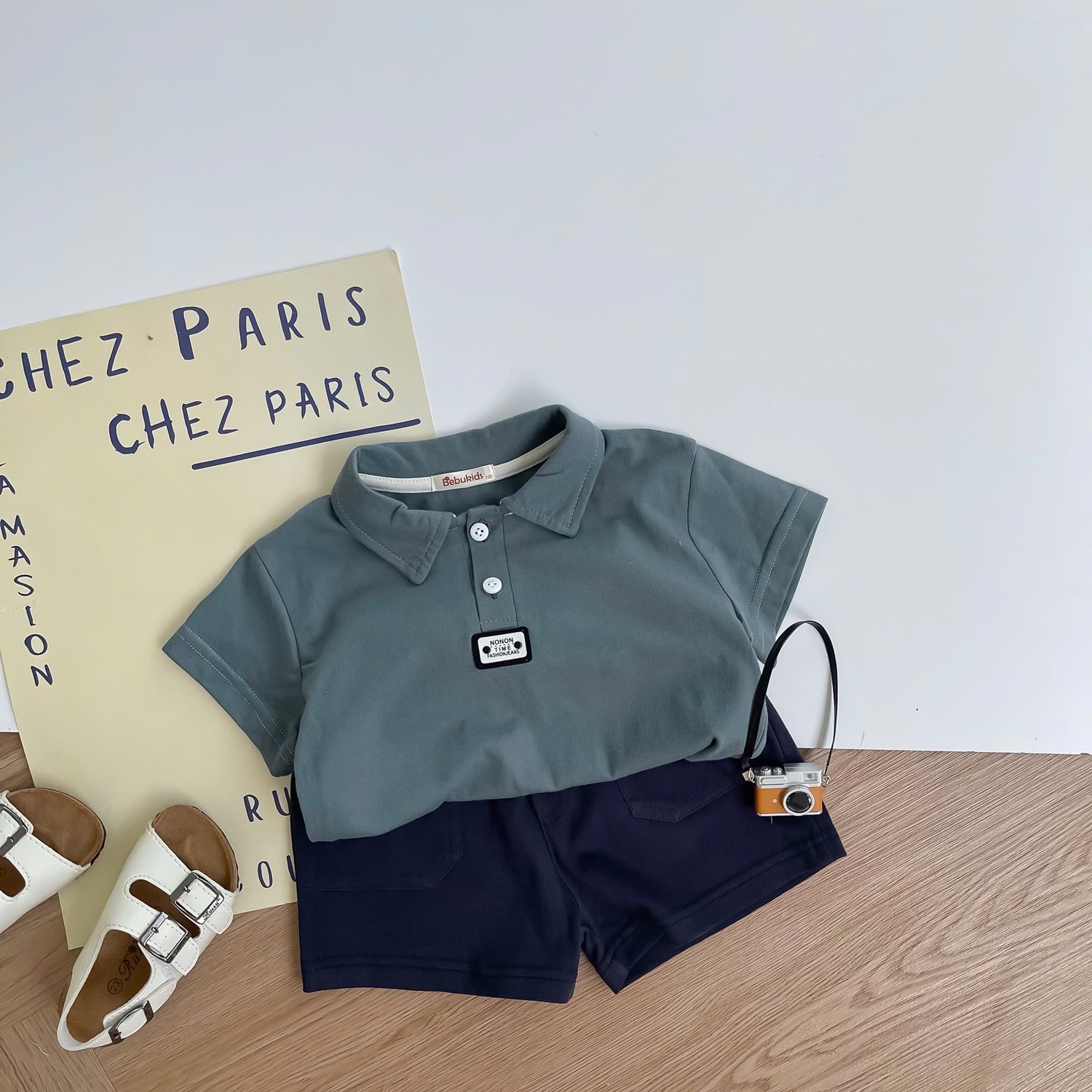 SB2386- bộ polo mix màu bé trai xanh than
