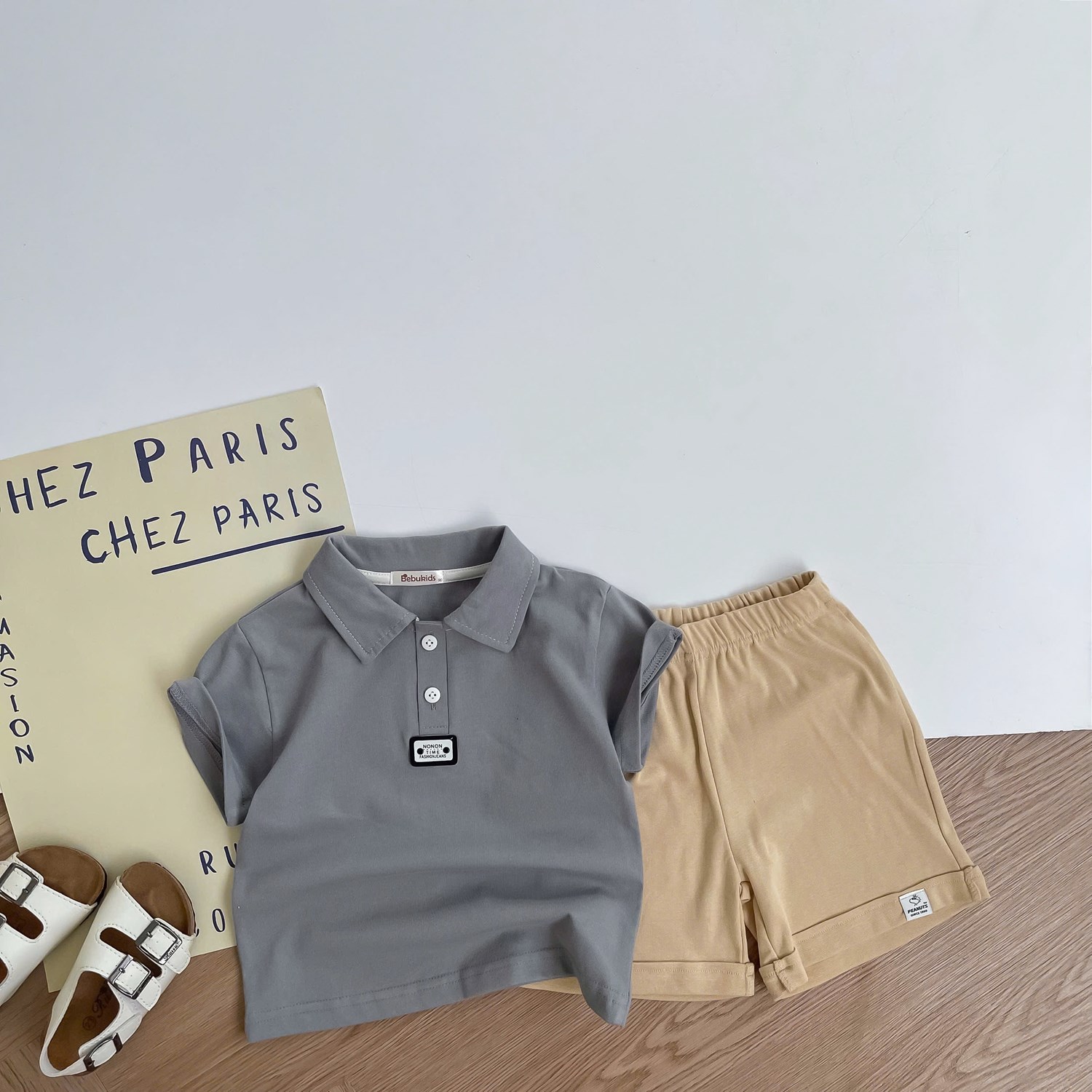 SB2386- bộ polo mix màu bé trai ghi vàng