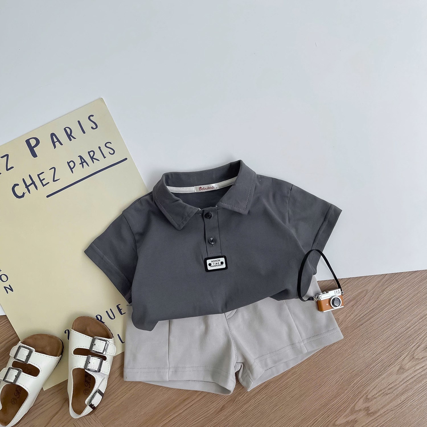 SB2386- bộ polo mix màu bé trai ghi xám