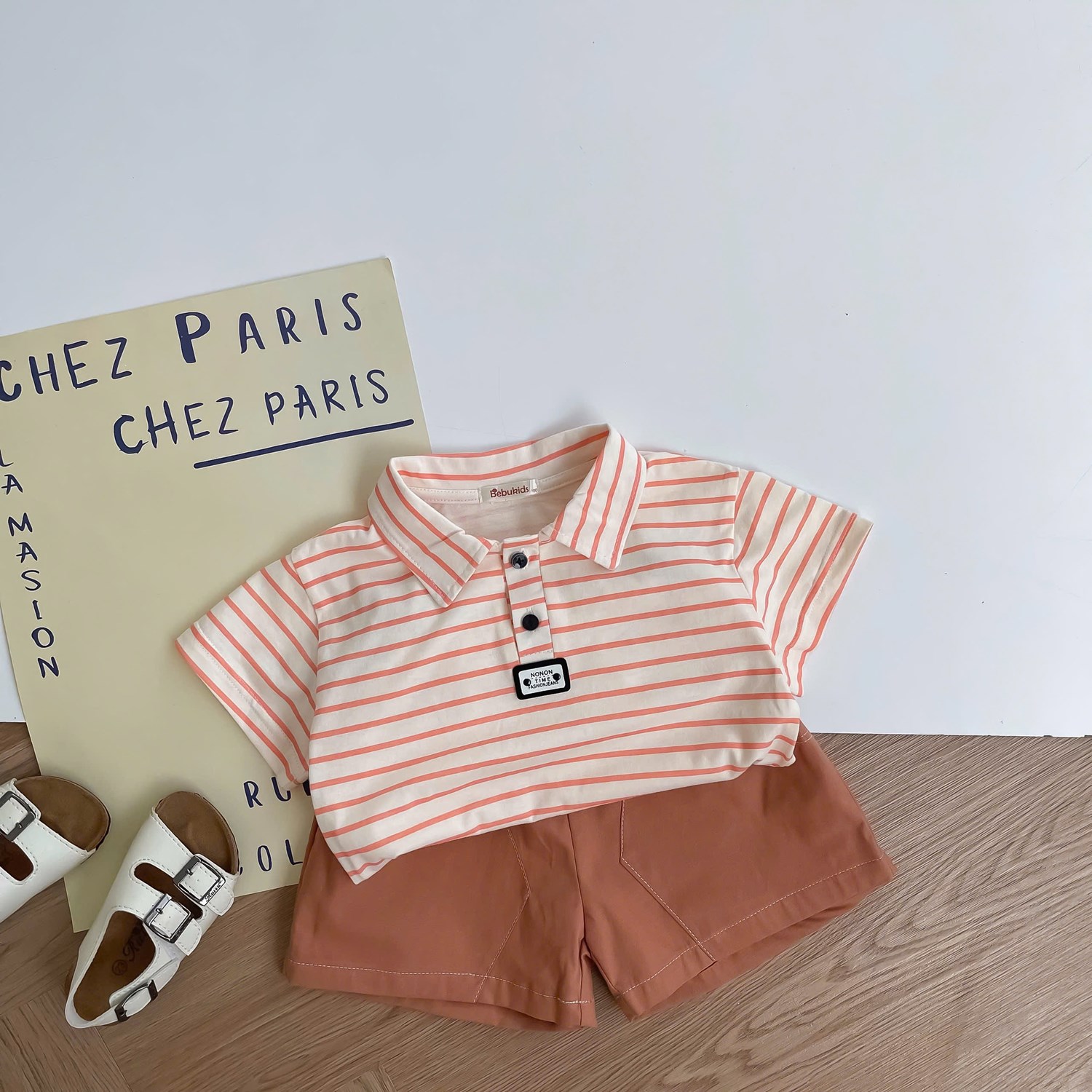 SB2386- bộ polo mix màu bé trai kẻ đỏ