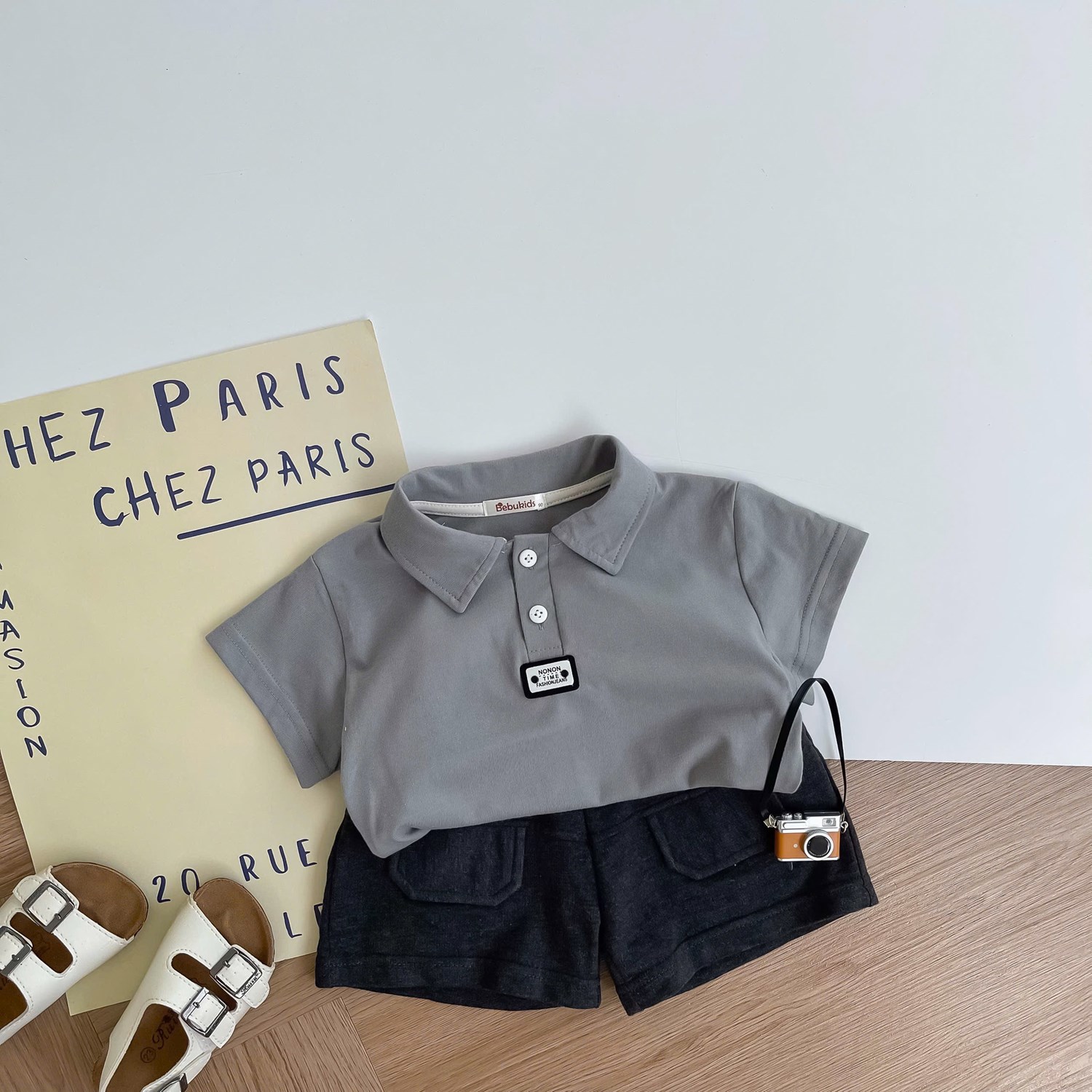 SB2386- bộ polo mix màu bé trai ghi đen