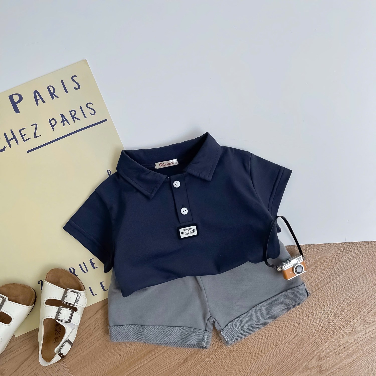SB2386- bộ polo mix màu bé trai than ghi
