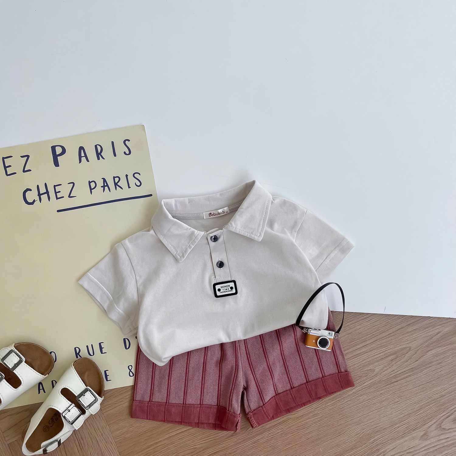 SB2386A- bọ polo mix màu be sọc đỏ