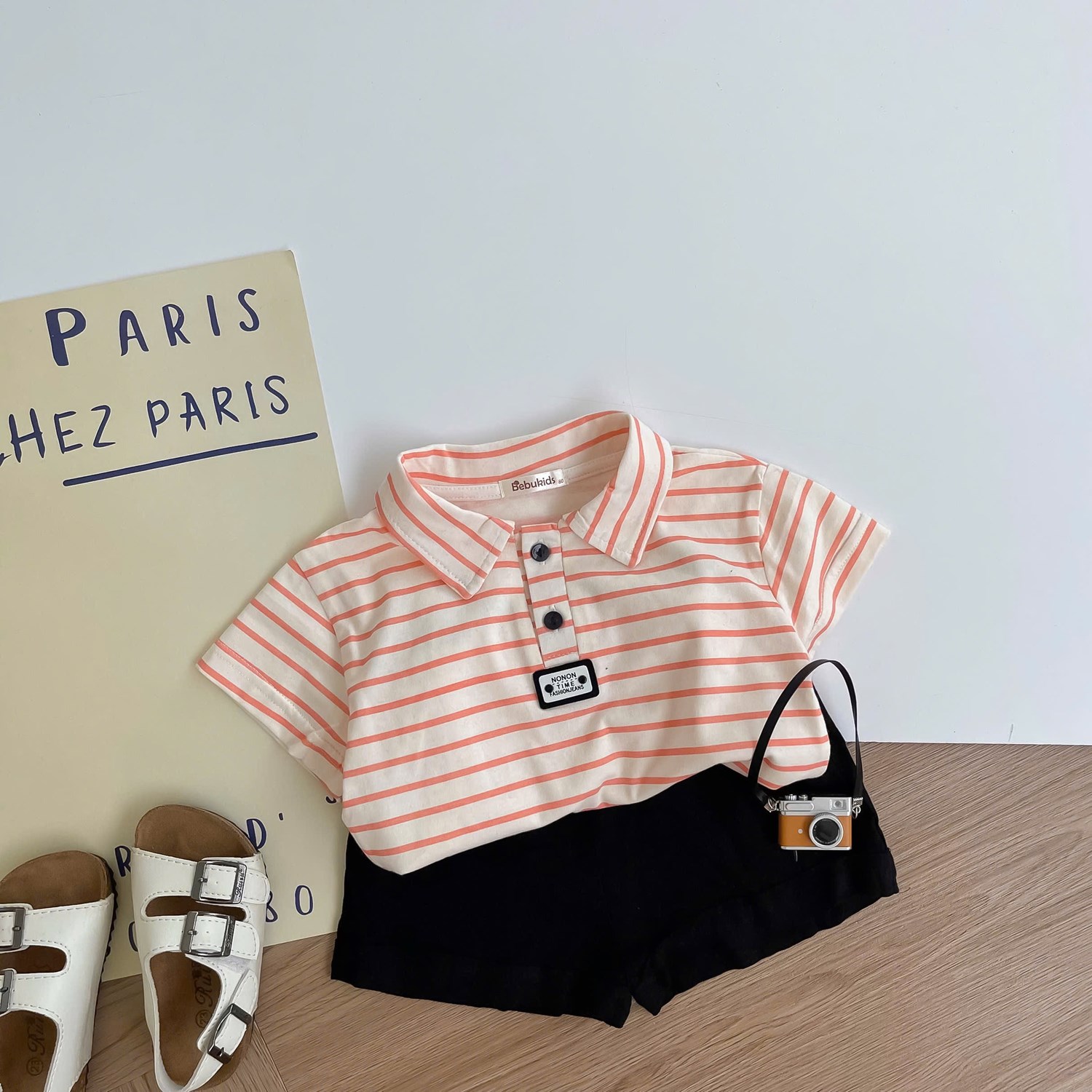 SB2386- bộ polo mix màu bé trai kẻ đen