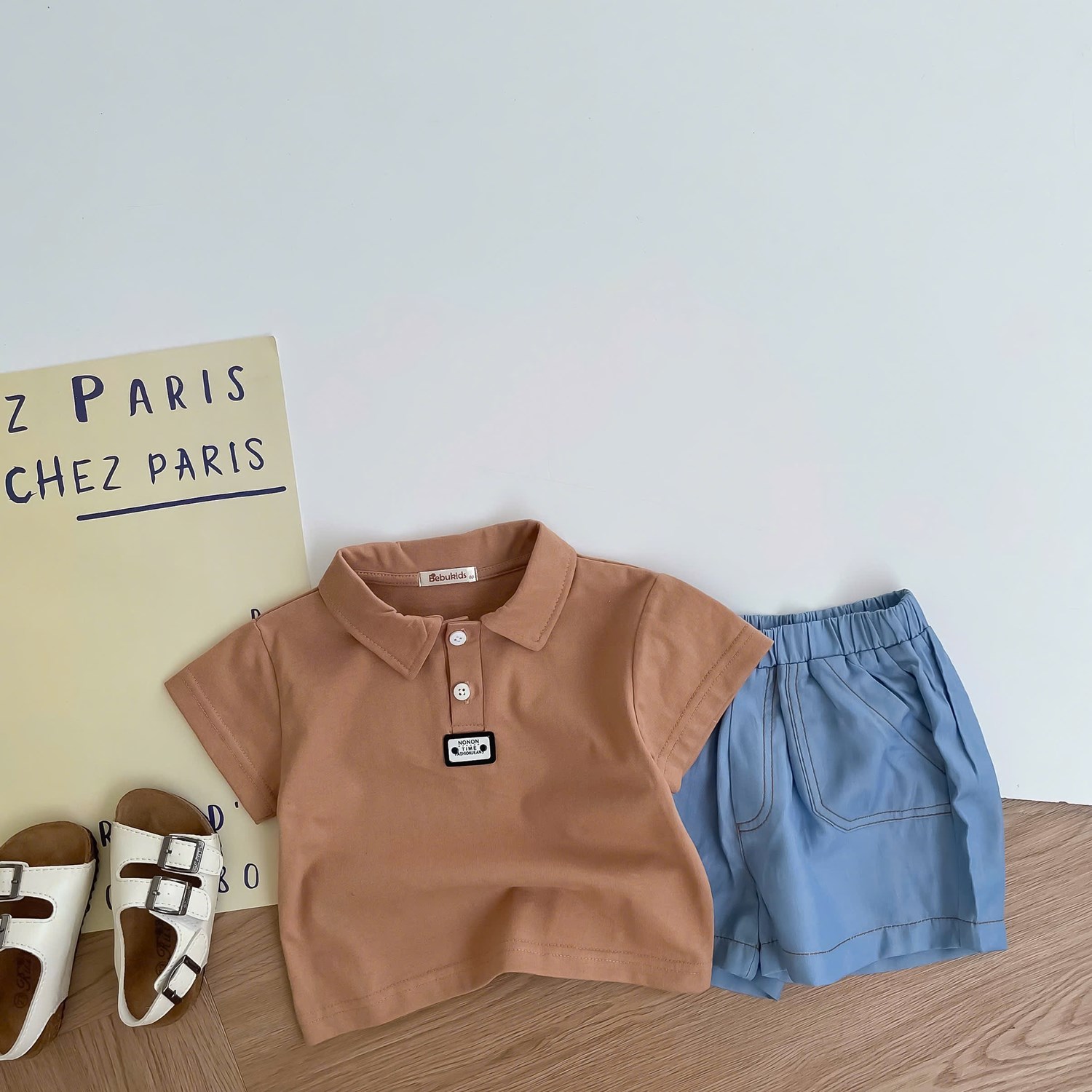 SB2386- bộ polo mix màu bé trai nâu xanh
