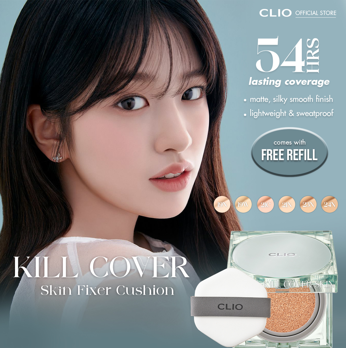 CLIO Kill Cover Skin Fixer Cushion SPF50+ PA+++ 15g*2