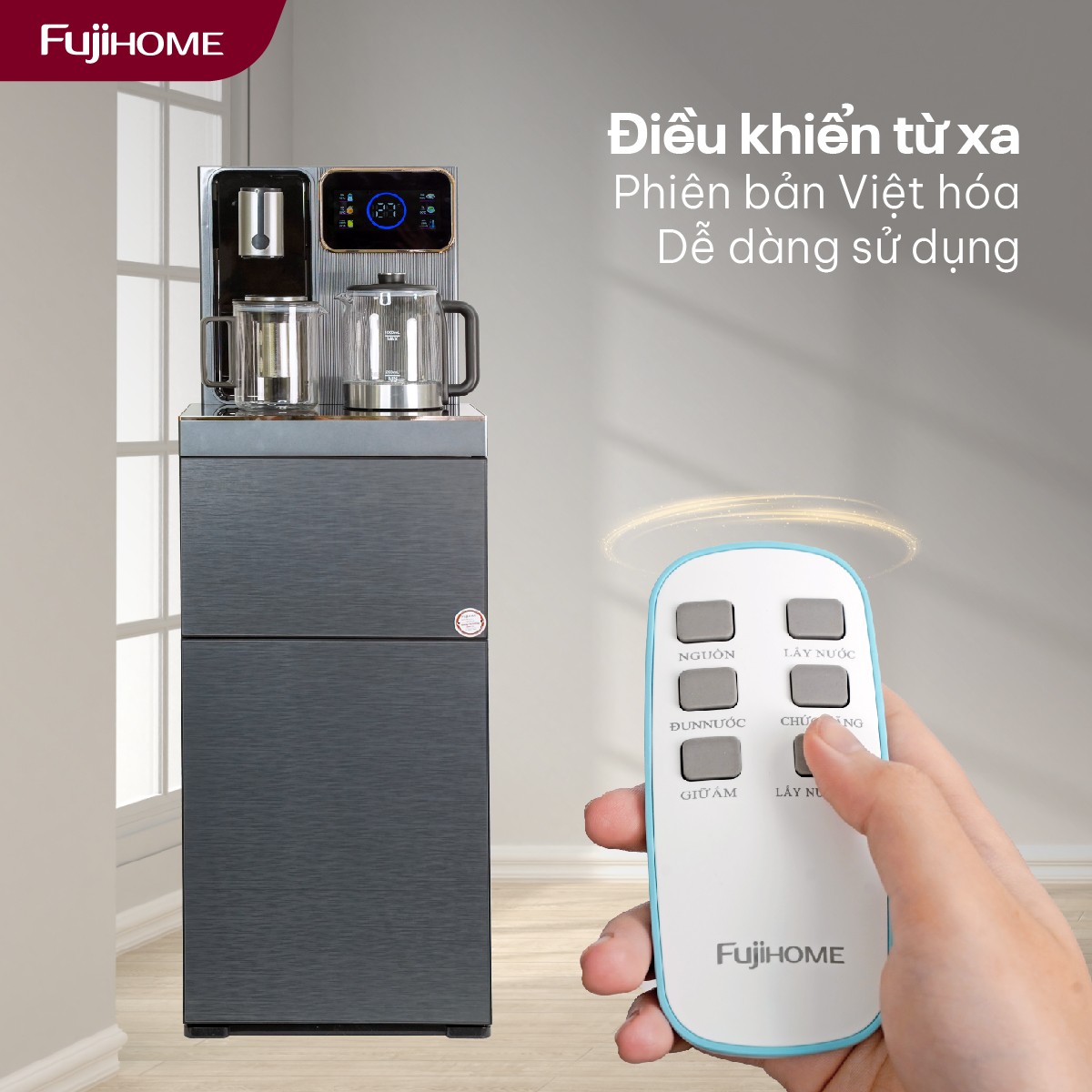 Cây nước nóng lạnh bàn trà có ngăn khử khuẩn UV Fujihome TB241UV