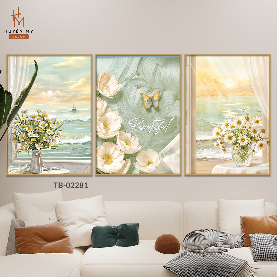Bộ 3 Tranh Dán Tường, Treo Tường Nghệ Thuật, Phong Cách Bắc Âu - Tranh Treo Tường Trang Trí Phòng Khách, Phòng Ngủ