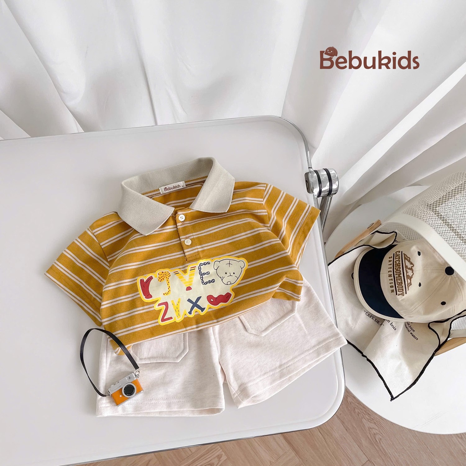 SB2351- bộ polo kẻ ngang  phối cổ in chữ,gấu kẻ nâu