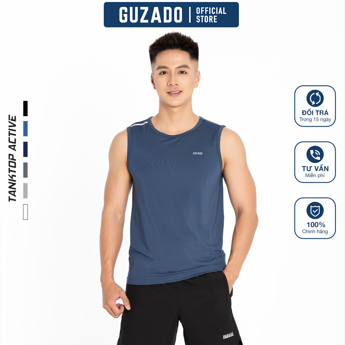 Áo Thun Ba Lỗ GUZADO, Vải Coolmax Mịn Mát, Thấm Hút GTT04