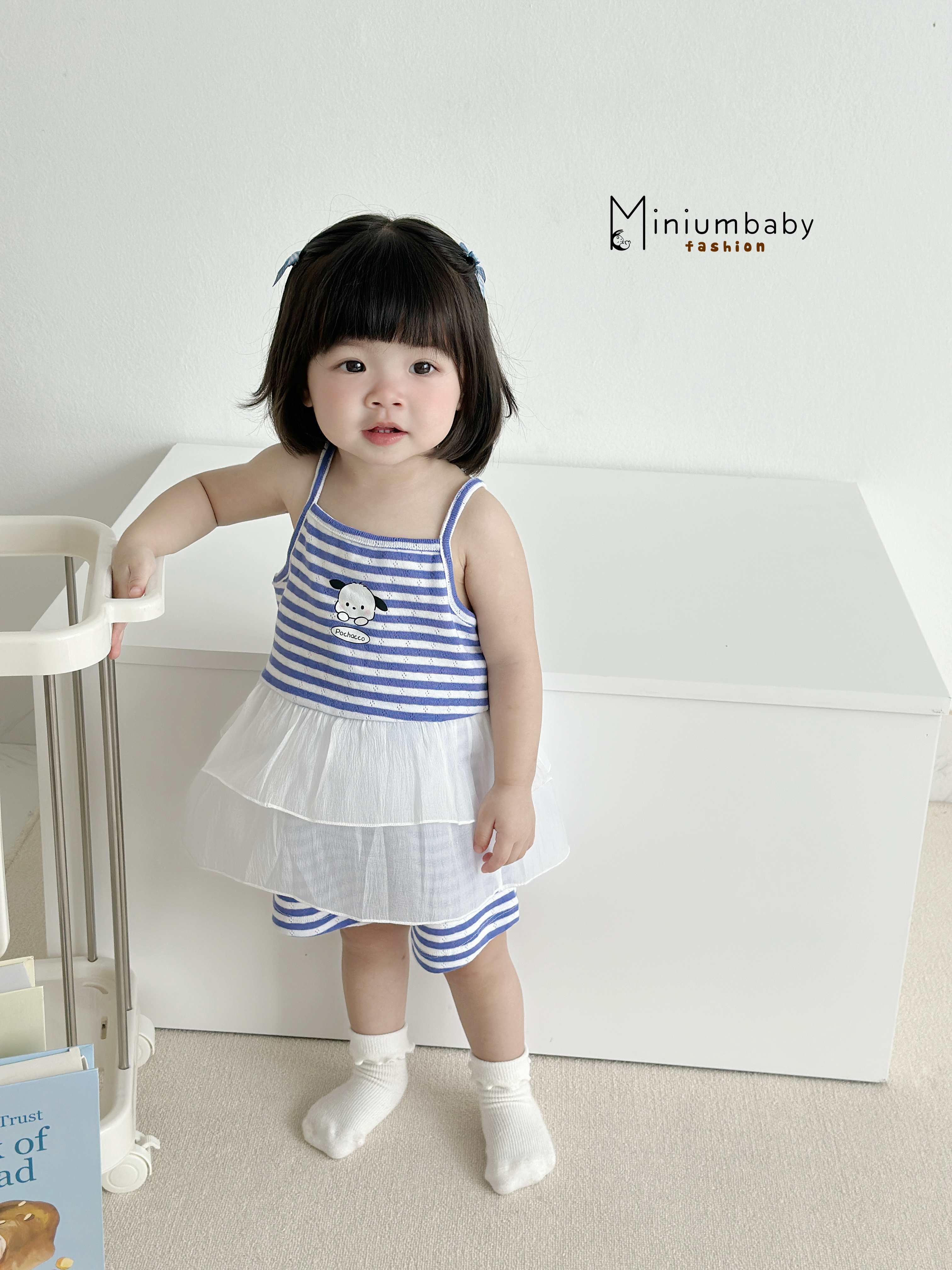 SB2312- bộ hai dây kẻ phối vạt 2 tầng in thỏ, cún