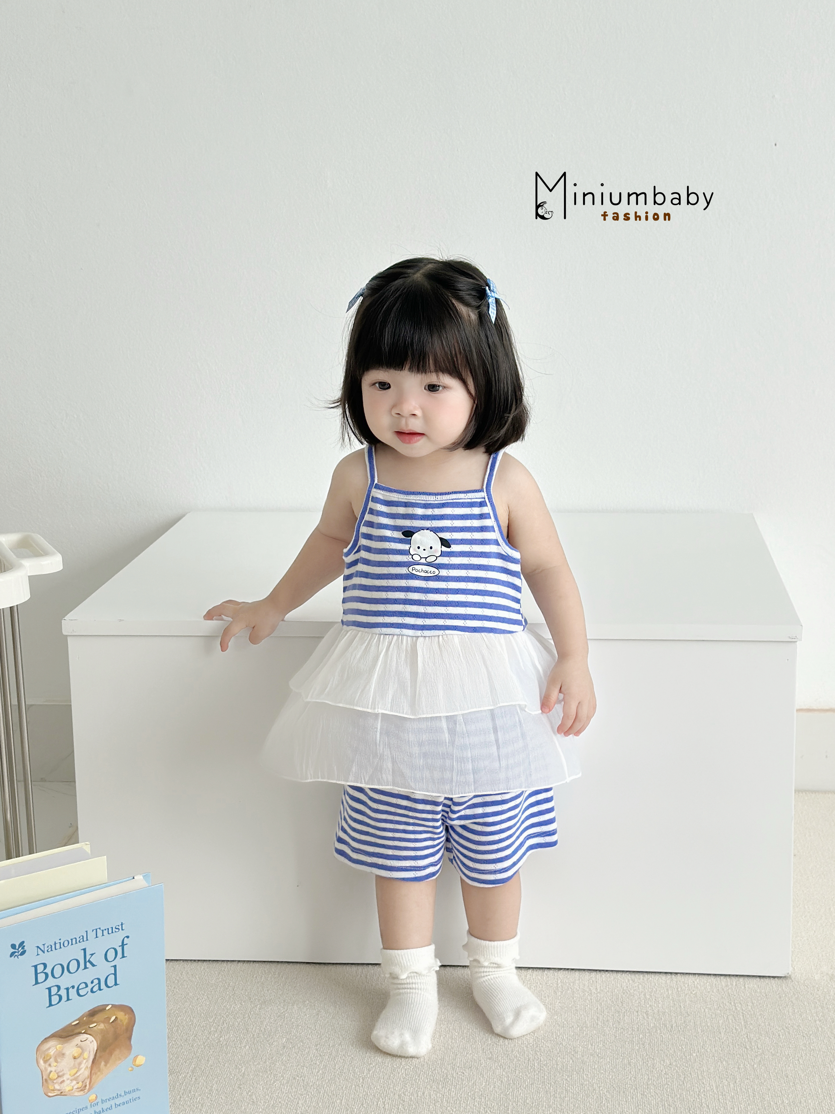 SB2312- bộ hai dây kẻ phối vạt 2 tầng in thỏ, cún