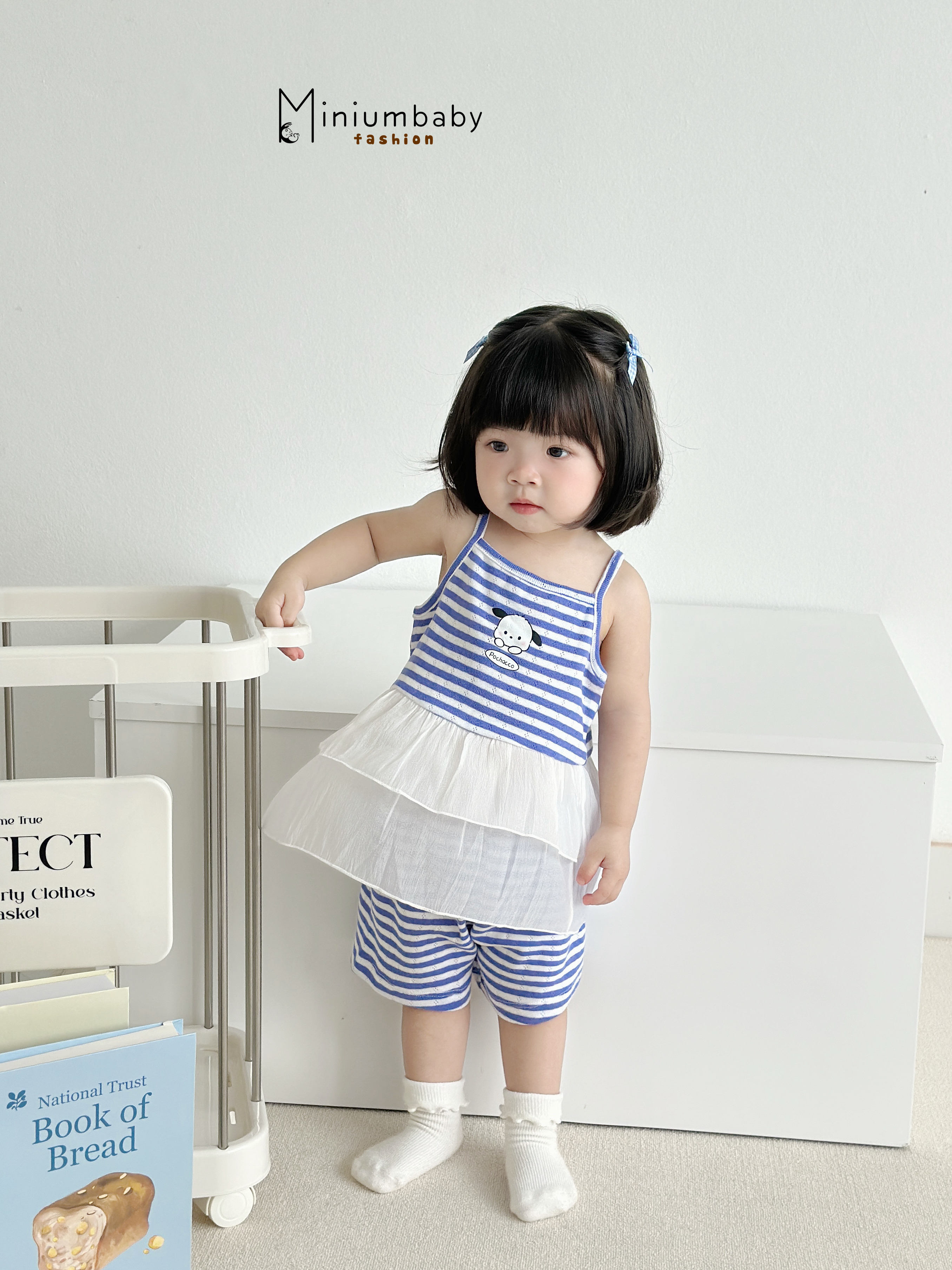 SB2312- bộ hai dây kẻ phối vạt 2 tầng in thỏ, cún