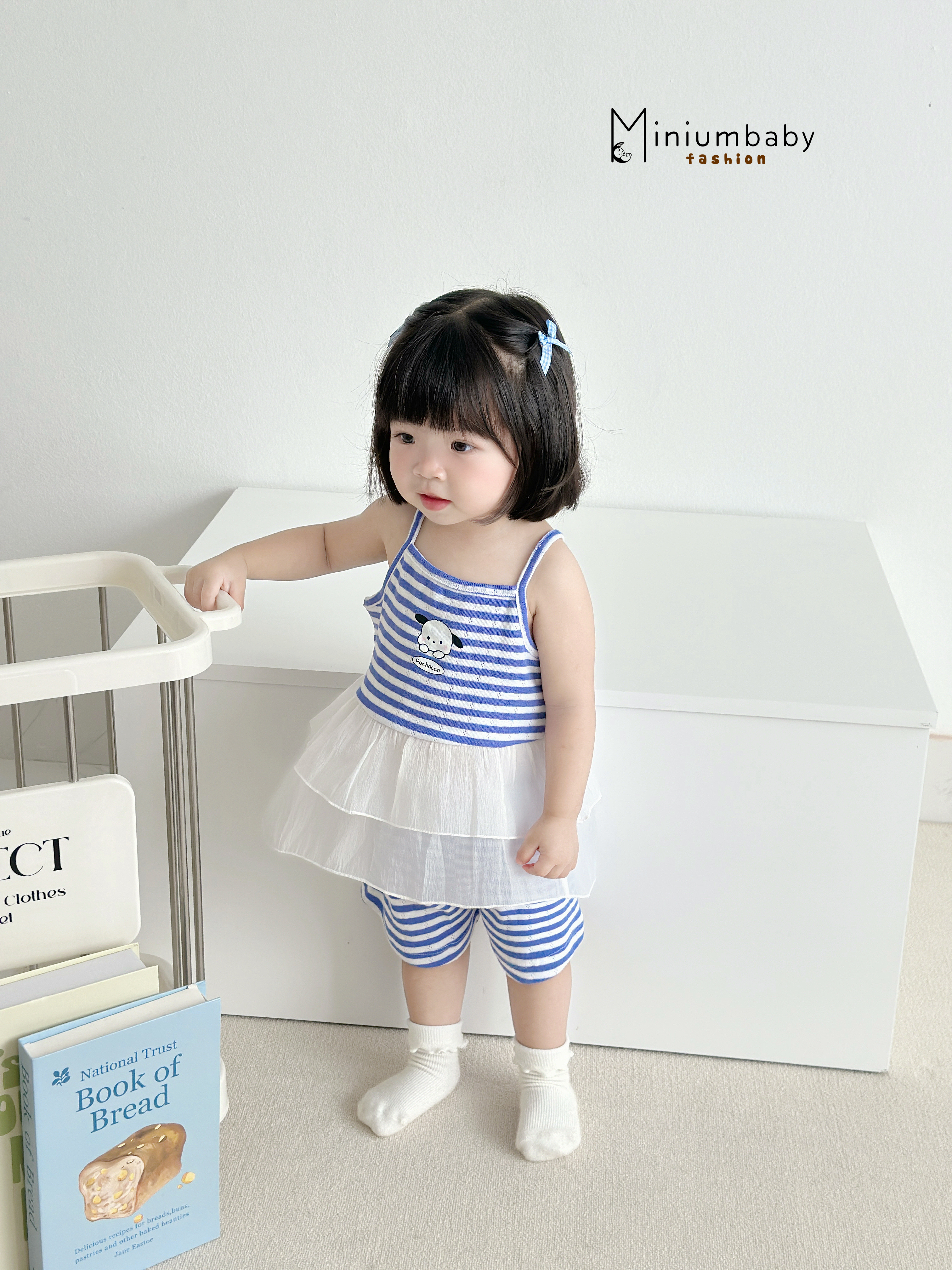 SB2312- bộ hai dây kẻ phối vạt 2 tầng in thỏ, cún