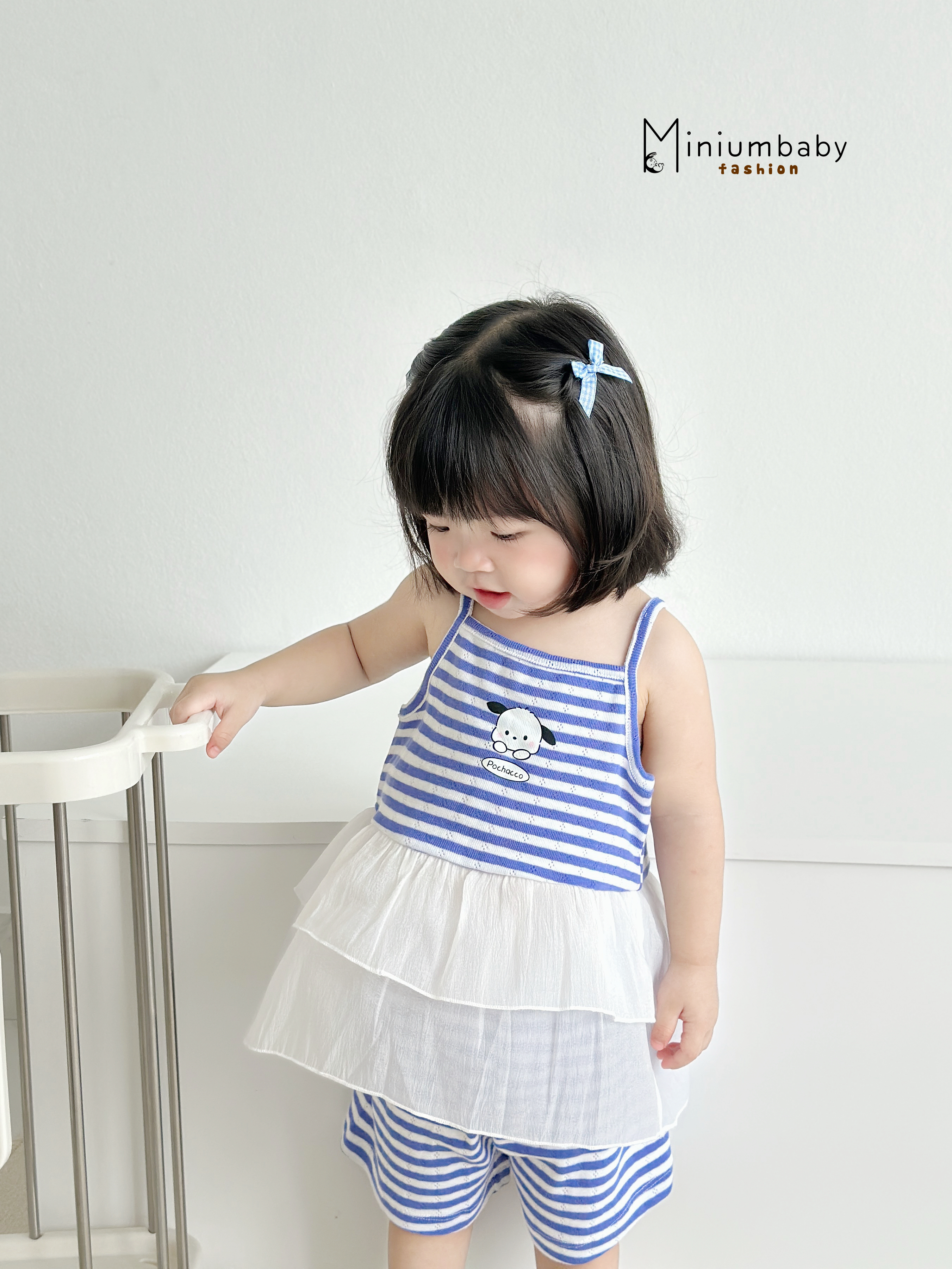 SB2312- bộ hai dây kẻ phối vạt 2 tầng in thỏ, cún