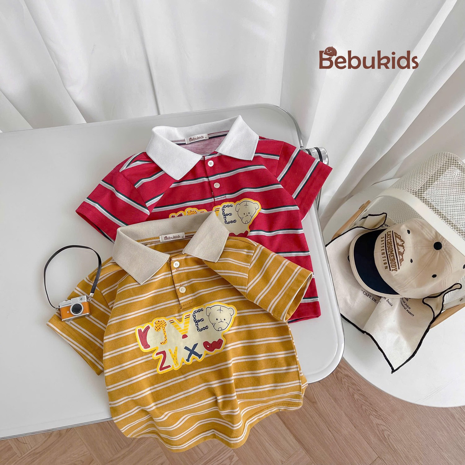SB2351- bộ polo kẻ ngang  phối cổ in chữ,gấu