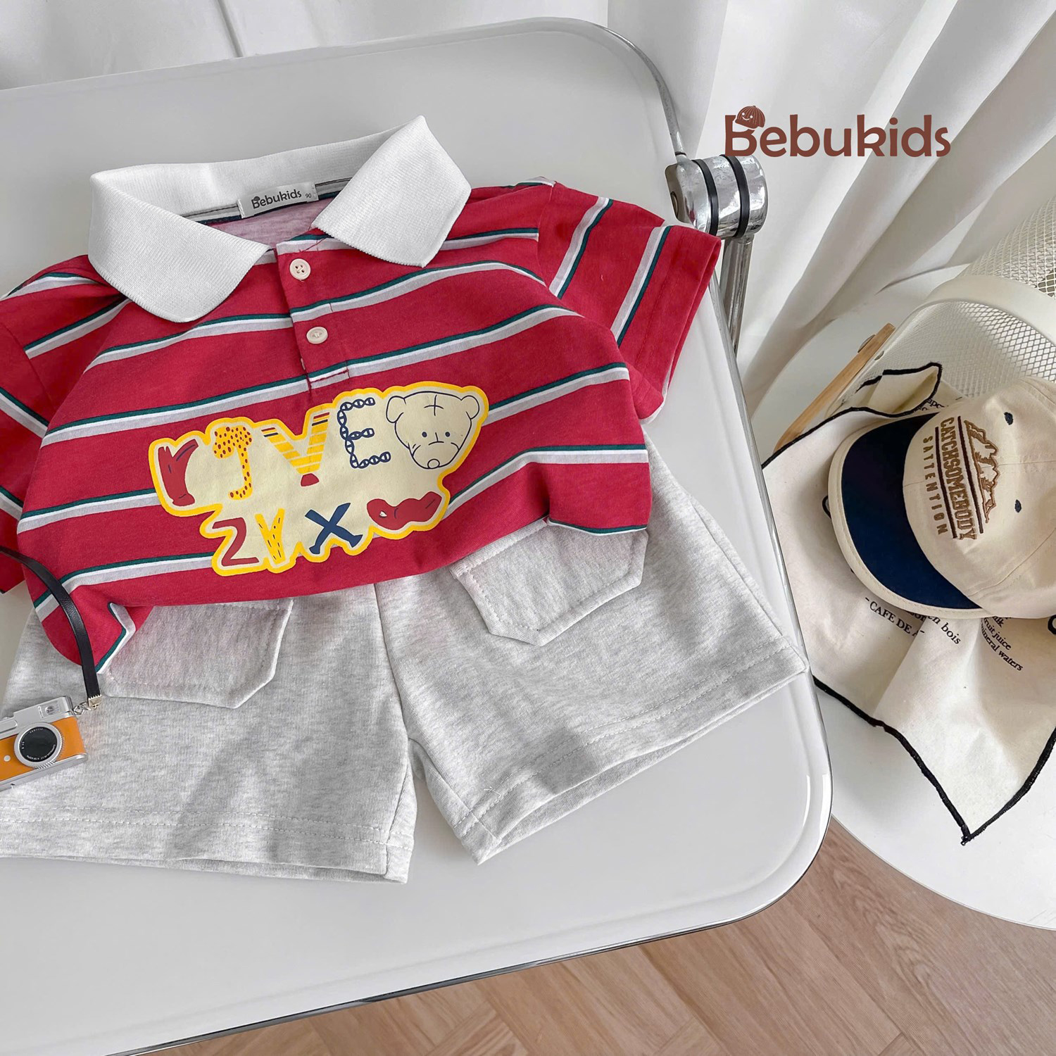 SB2351- bộ polo kẻ ngang  phối cổ in chữ,gấu