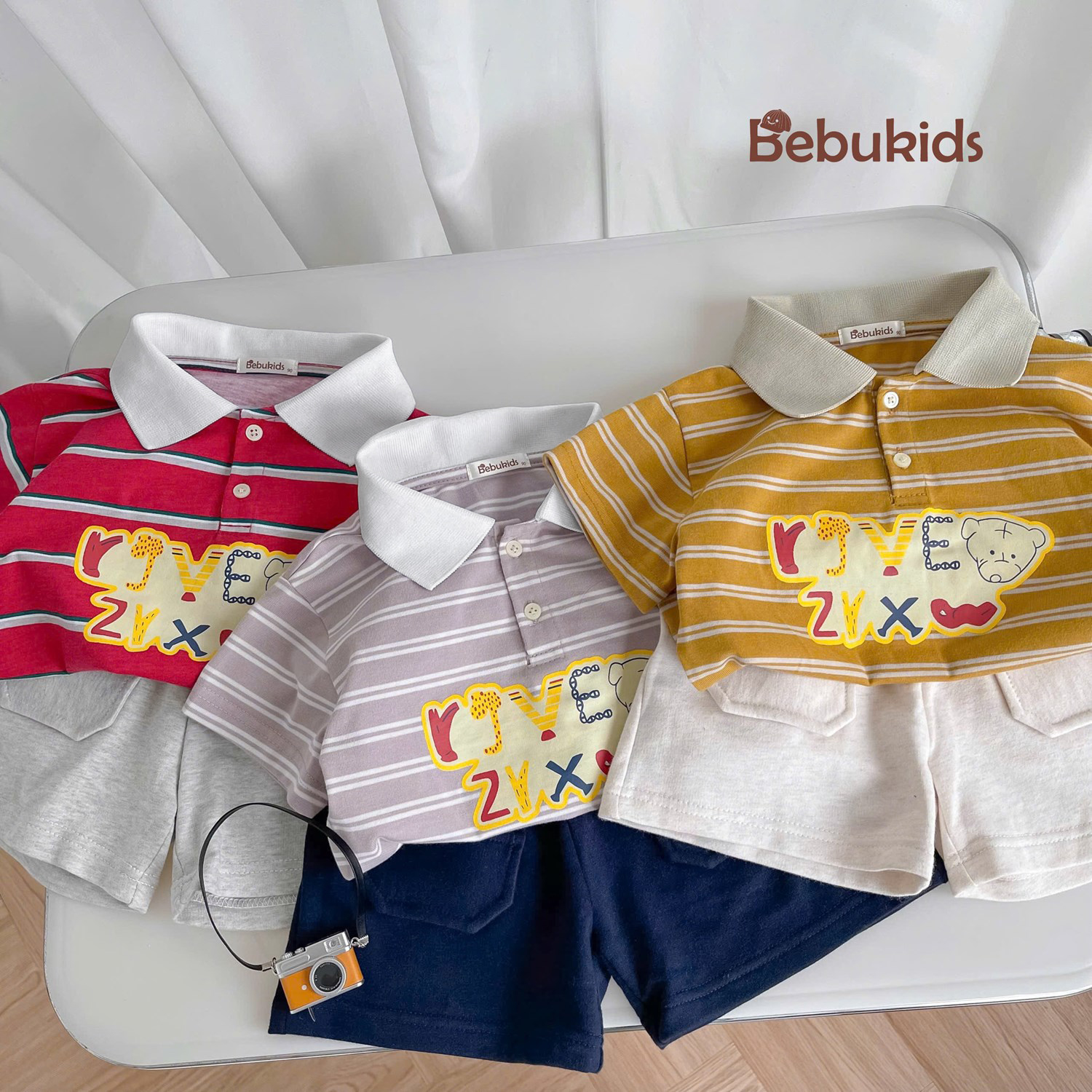 SB2351- bộ polo kẻ ngang  phối cổ in chữ,gấu