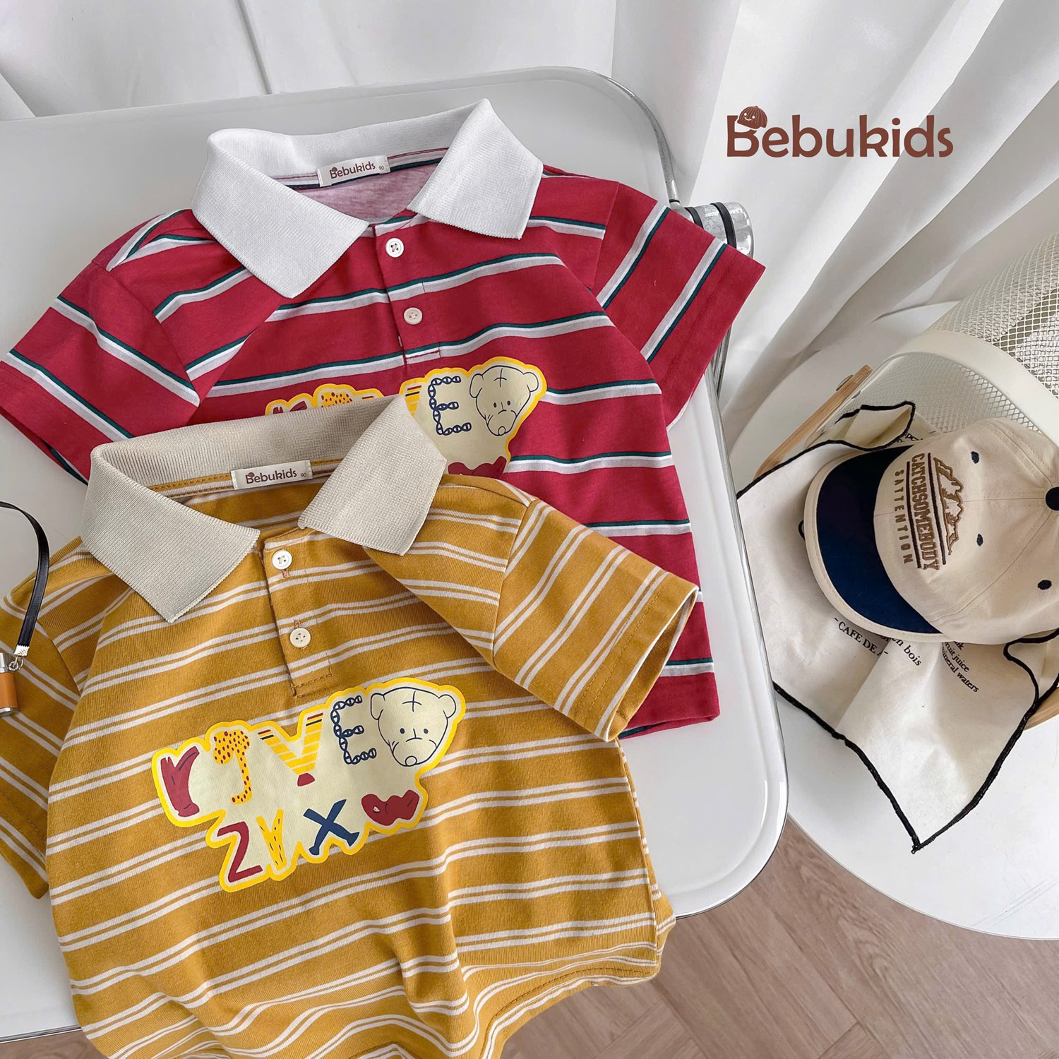 SB2351- bộ polo kẻ ngang  phối cổ in chữ,gấu