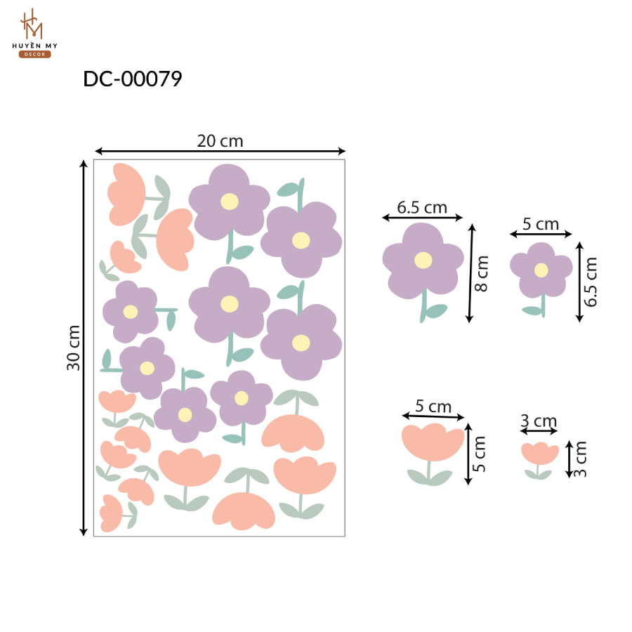 Sticker Decal Dán Tường Hoa Tulip, Trang Trí Cửa Kính, Gương, Tường, Decor Quán Cafe, Spa, Phòng Ngủ - Huyền My Decor