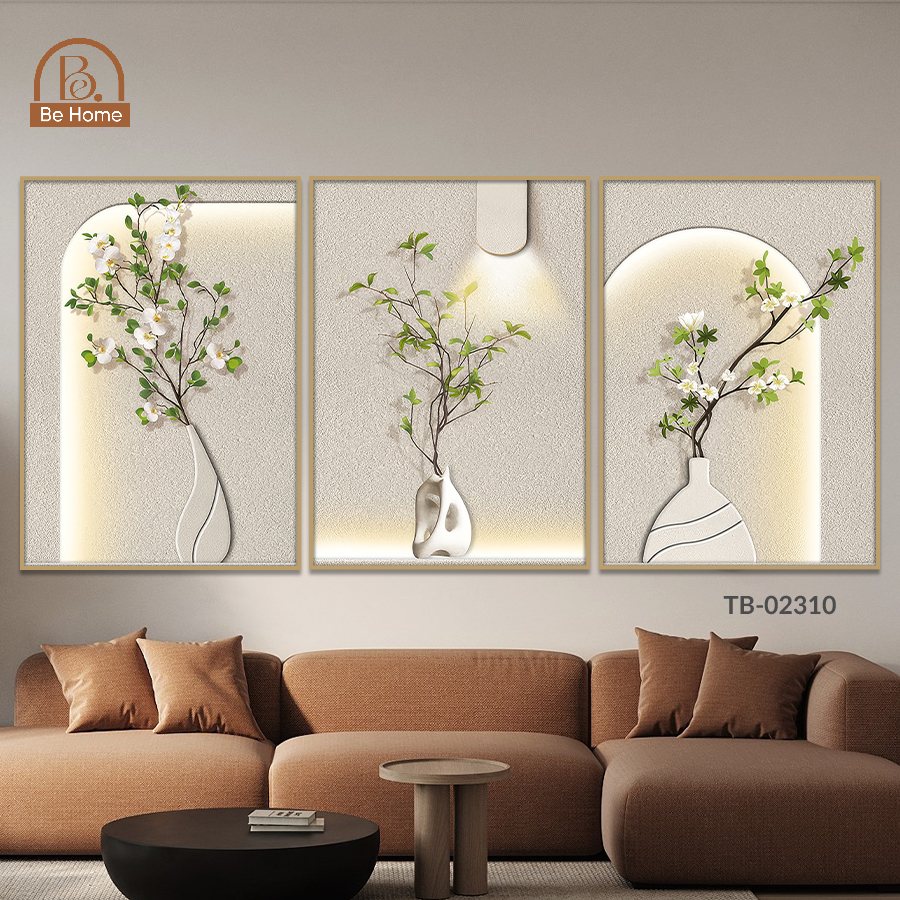 Bộ 3 Tranh Treo Tường Bình Cây Giả Led Hiện Đại Trang Trí Phòng Khách, Phòng Ngủ, Phòng Làm Việc