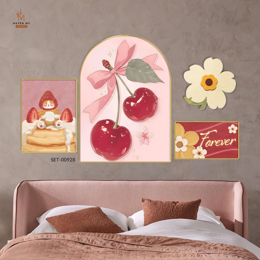 Set 4 Tranh Tráng Gương Nhiều Mẫu Dễ Thương, Trang Trí Phòng Khách, Phòng Ngủ, Nails Mi, Spa, Phòng Bé - Huyền My Decor