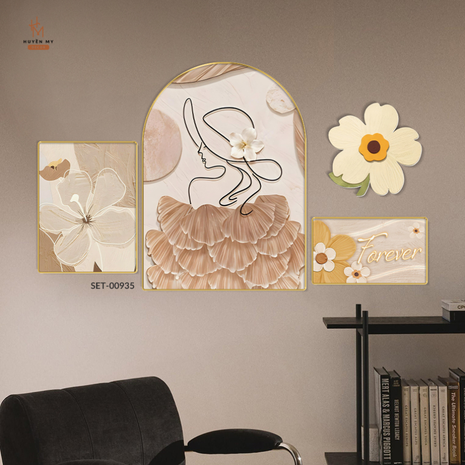 Set 4 Tranh Tráng Gương Cô Gái Hiện Đại, Trang Trí Phòng Khách, Phòng Ngủ, Nails Mi, Spa, Homestay - Huyền My Decor