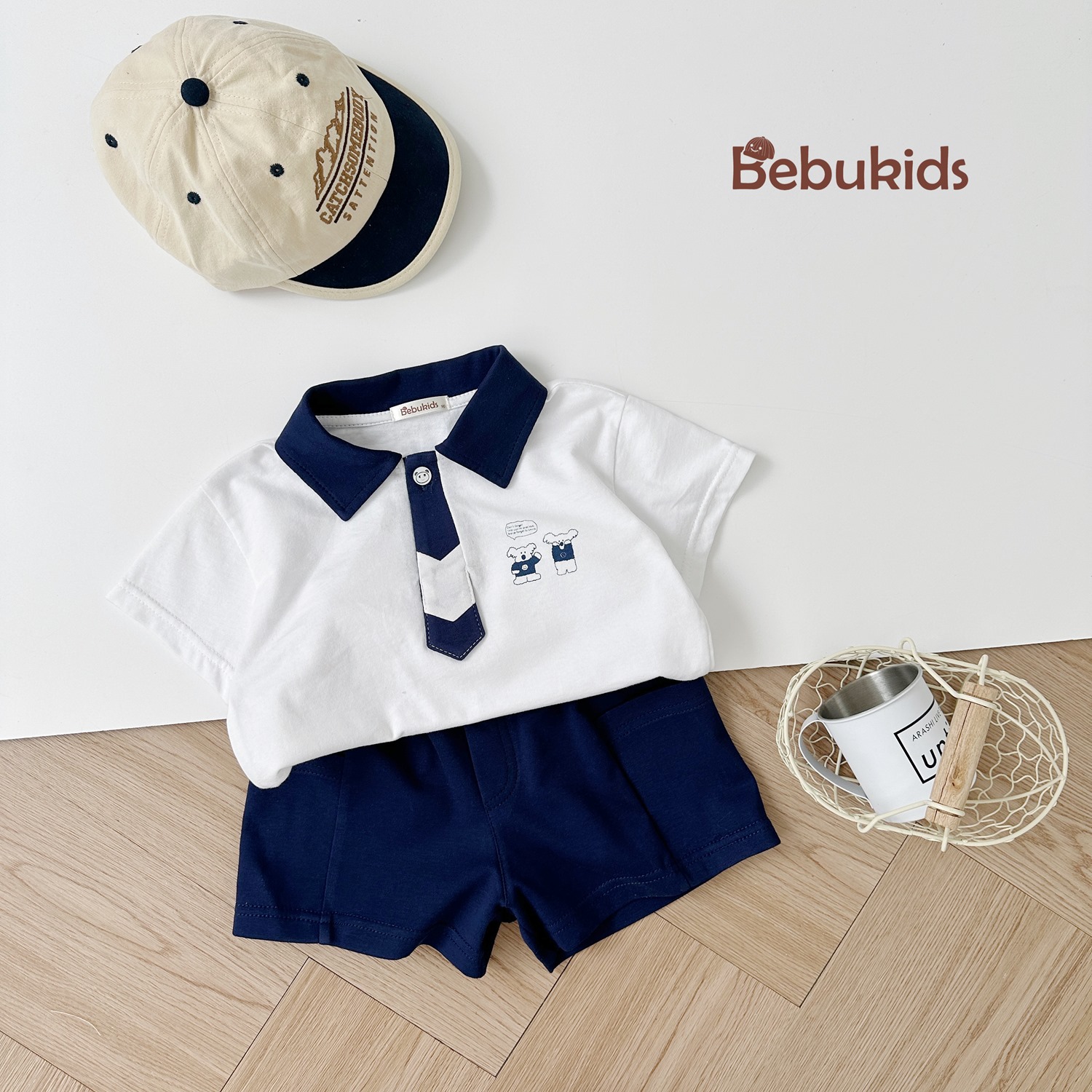 SB2195-sét polo cà vạt in gấu trúc trắng1