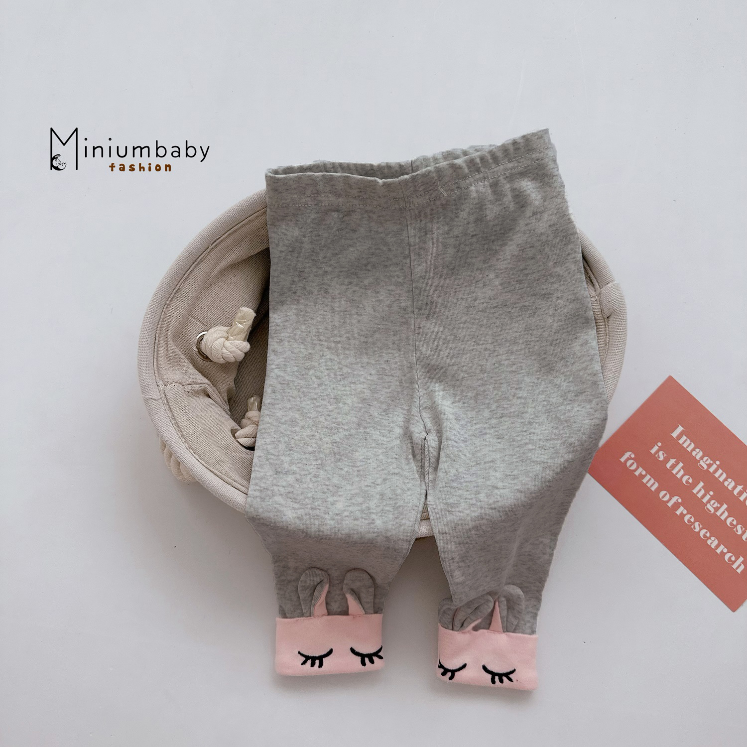 QD1636- quần legging thêu mắt thỏ ghi đậm
