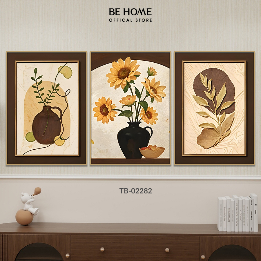 Bộ 3 Tranh Dán Tường,Treo Tường Hoa Trang Trí Phòng Khách Sang Trọng, Phòng Ngủ, Nail, Mi, Spa– BeHome Decor