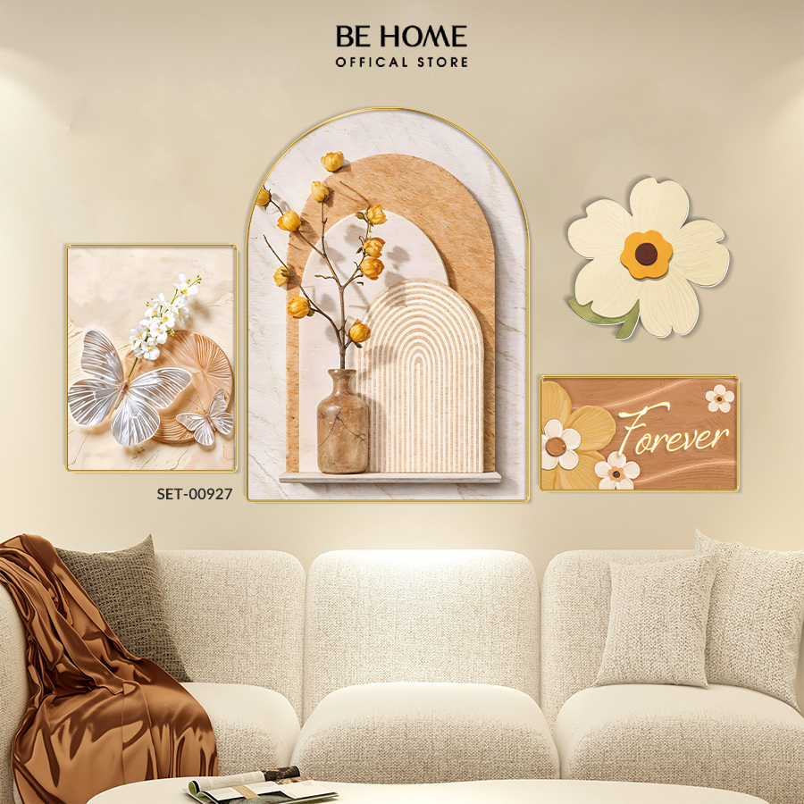 Set 4 Tranh Tráng Gương Mẫu Bông Hoa, Trang Trí Phòng Ngủ, Phòng Bé, Phòng Khách, Nail, Mi, Spa - BeHome Decor
