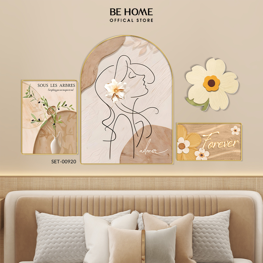 Set 4 Tranh Tráng Gương Mẫu Cô Gái Trừu Tượng Trang Trí Phòng Khách, Phòng Ngủ, Nail, Mi, Spa