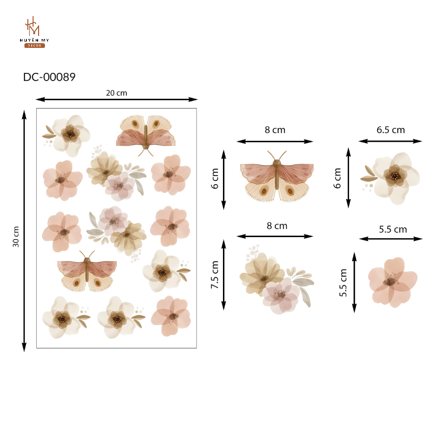 Sticker Dán Tường Họa TIết Nơ Bướm Vintage, Decal Trang Trí Phòng Ngủ, Phòng Bé, Gương, Góc Học Tập - Huyền My Decor